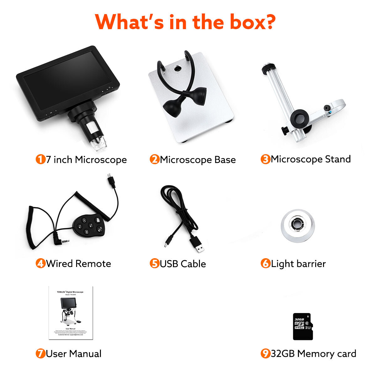 TOMLOV 7" HD 1080p Digital Microscope 1200X coin loupe jewelry magnifier Camera