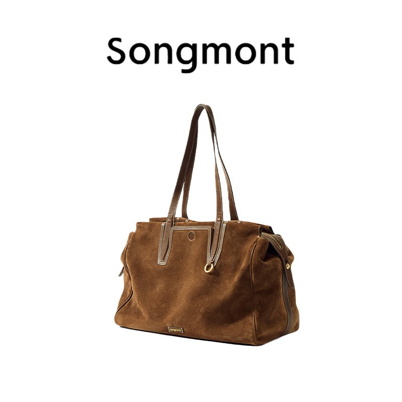Songmont Travel Bag, Suede Boston Bag, Shoulder Commuter Bag for Women