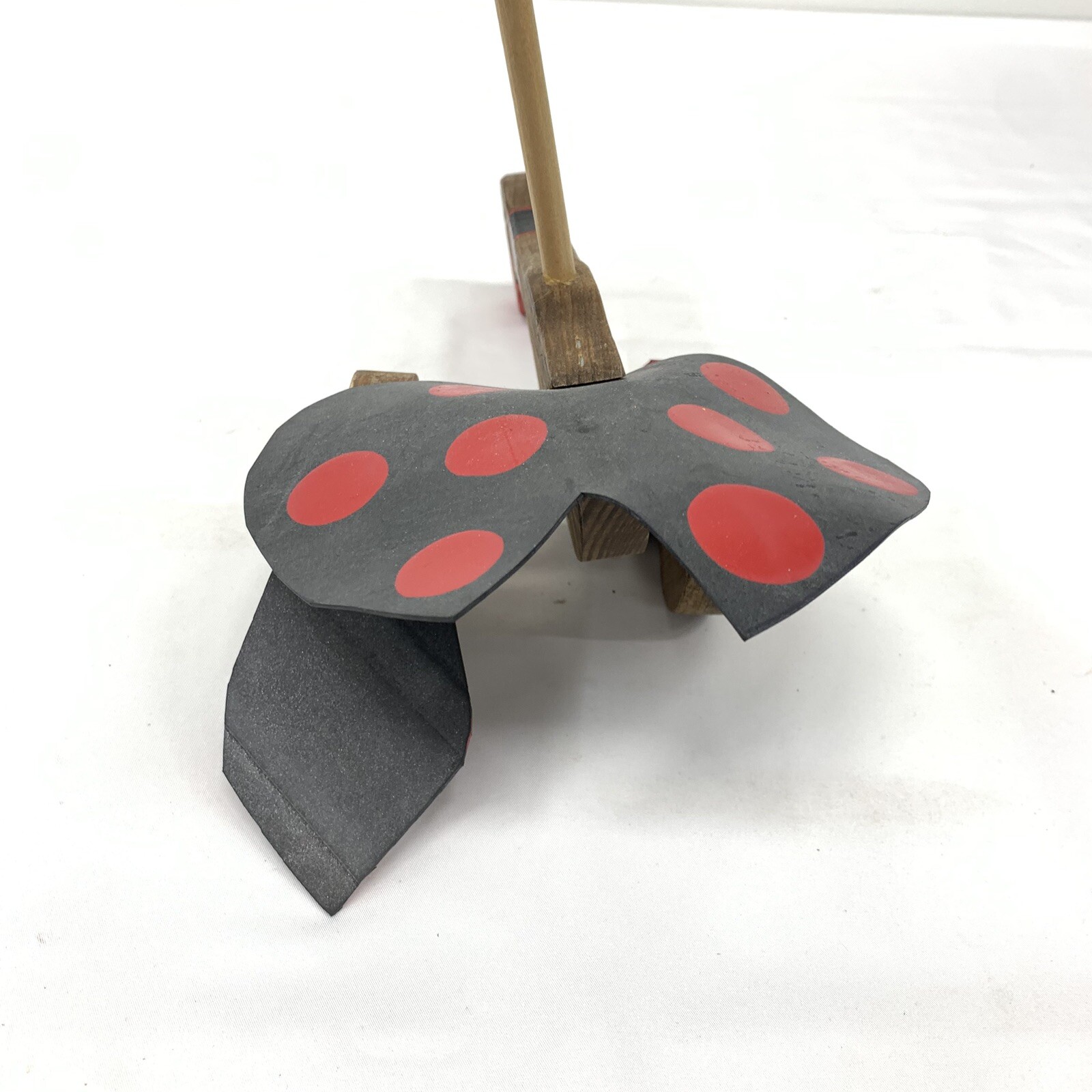 VTG WOOD PUSH WALKING DUCK RUBBER FLAPPY FEET ON STICK TOY 26” Hand painted Red