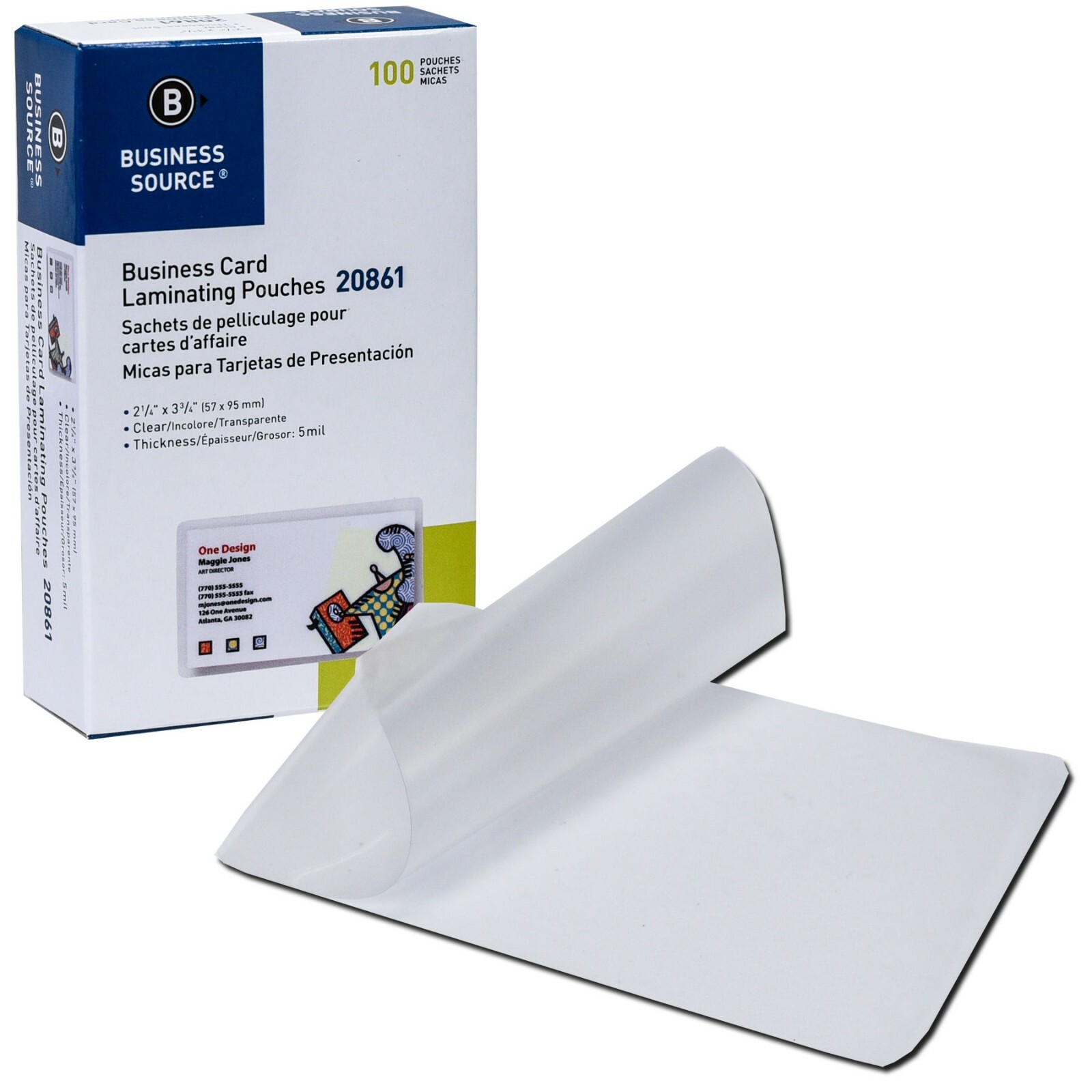 Business Source 20861 Business Card Laminating Pouches 5Mil 2.25x3.75 Box of 100