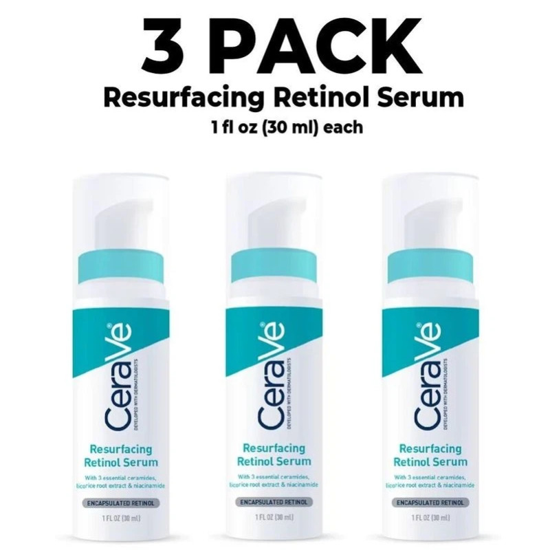 3 PACK CeraV Resurfacing Retinol Serum Post-Acne Marks Treatment - 1oz