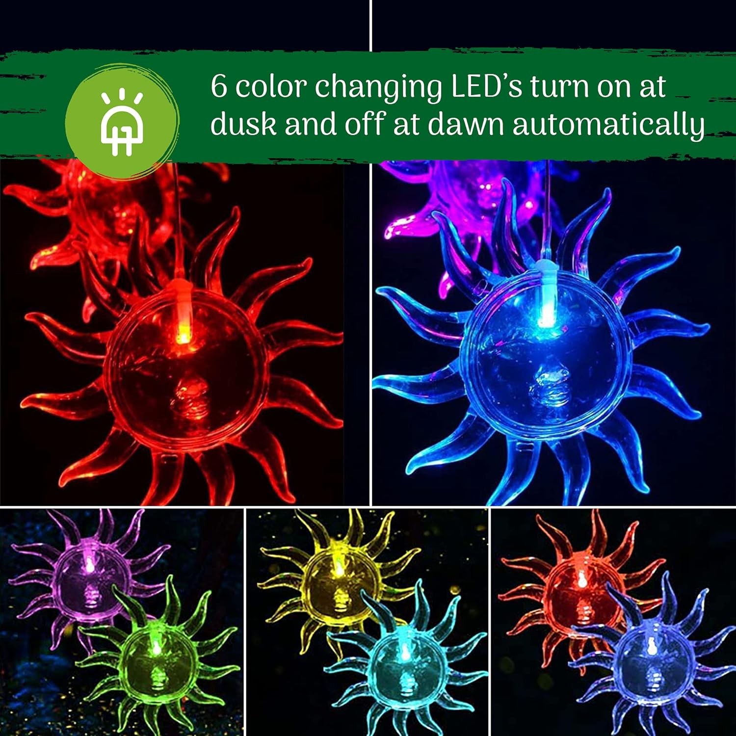 LED Sun Wind Chime Solar Powered Lights Color-Changing Yard Garden Decor 1Pack
