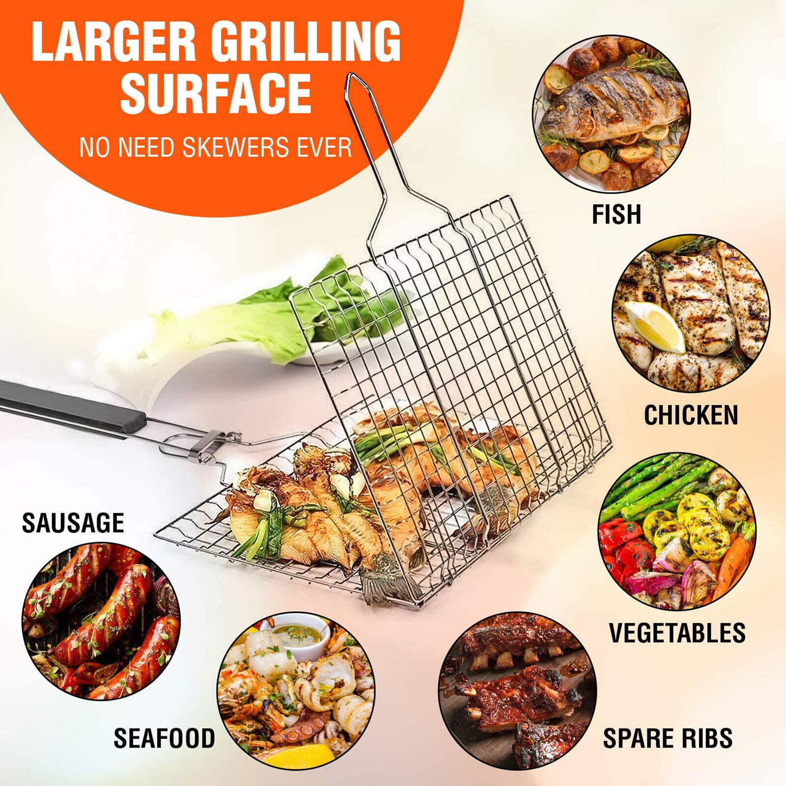 Fish Grill Basket Fish Basket for Grilling Easy Flip Stainless Steel BBQ USA