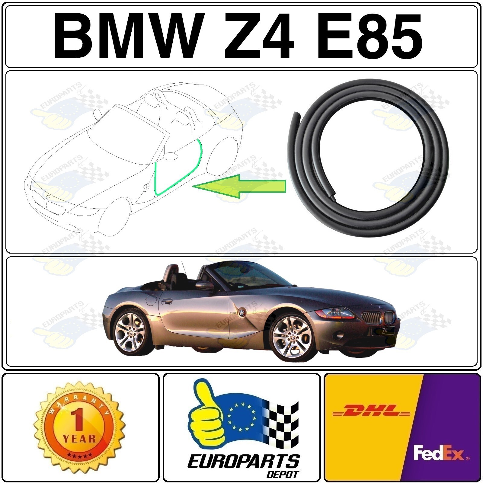 2003-2008 BMW Z4 E85 Roadster Door Seal Lower Edge Protector LH 51727125651