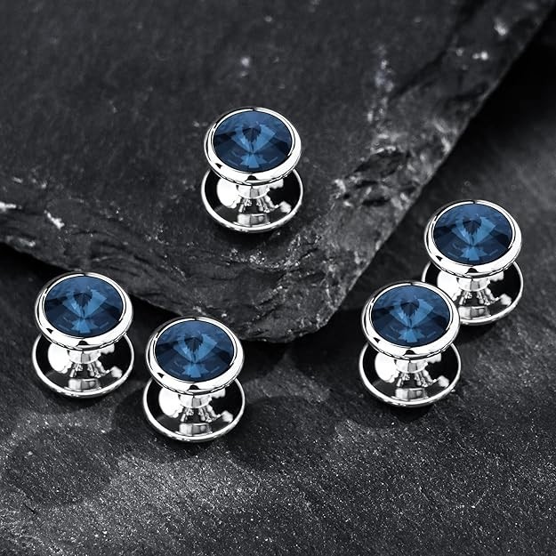 Crystal Shirt Studs for Men's Tuxedo Shirt, Tuxedo Buttons for Dark Blue