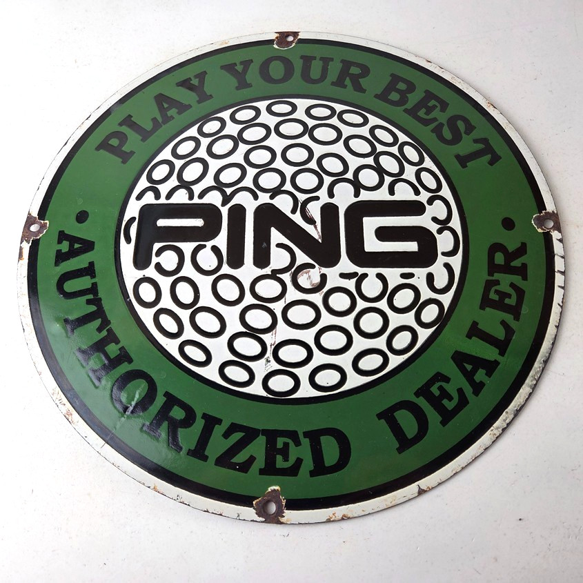 Vintage Ping Golf Sign - Play Your Best Golfing Dealer Porcelain Gas Pump Sign
