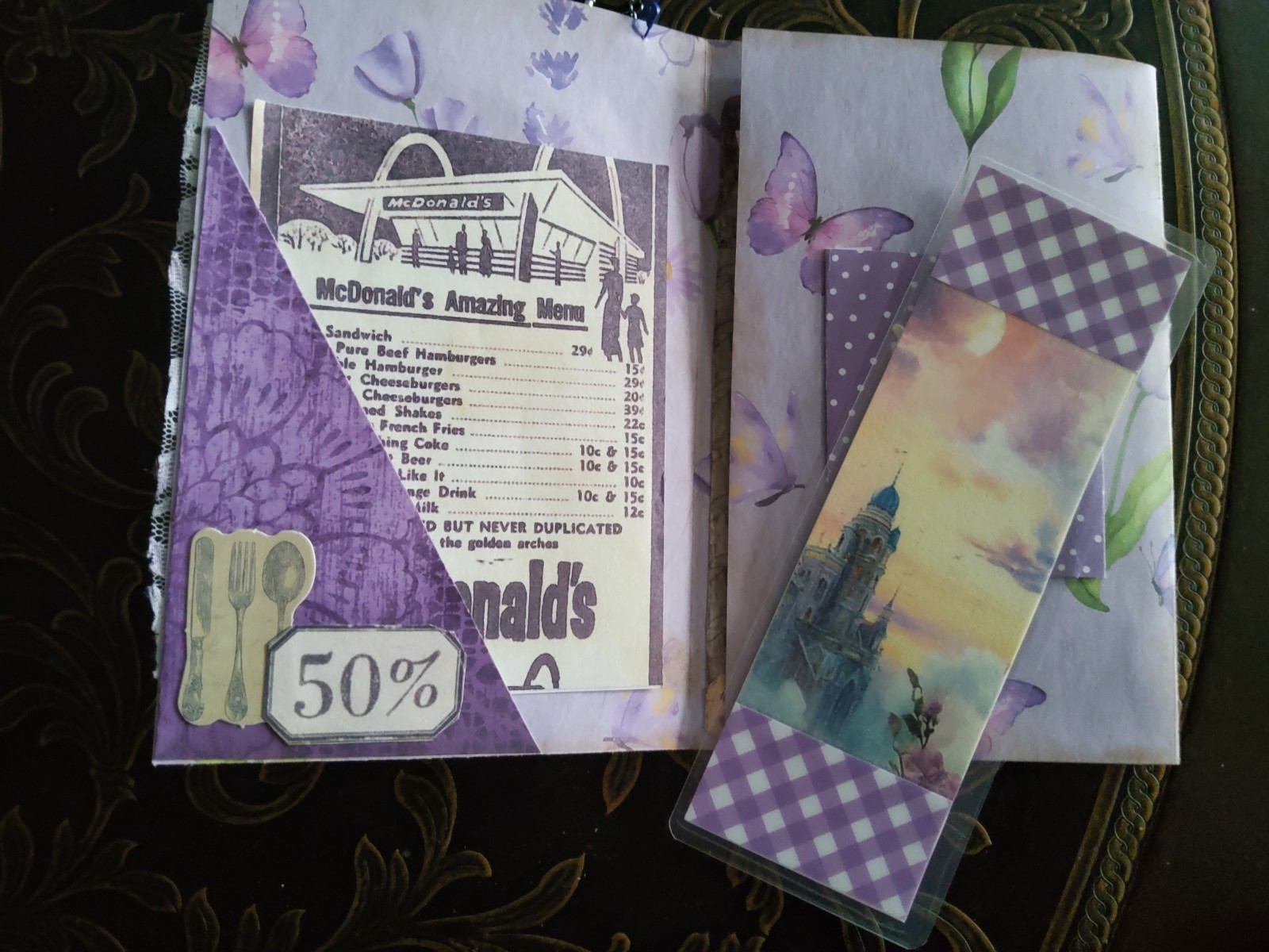 NEW Junk Journal Handmade Booklet Folio Vintage "Lavender" w/ Pockets Ephemera