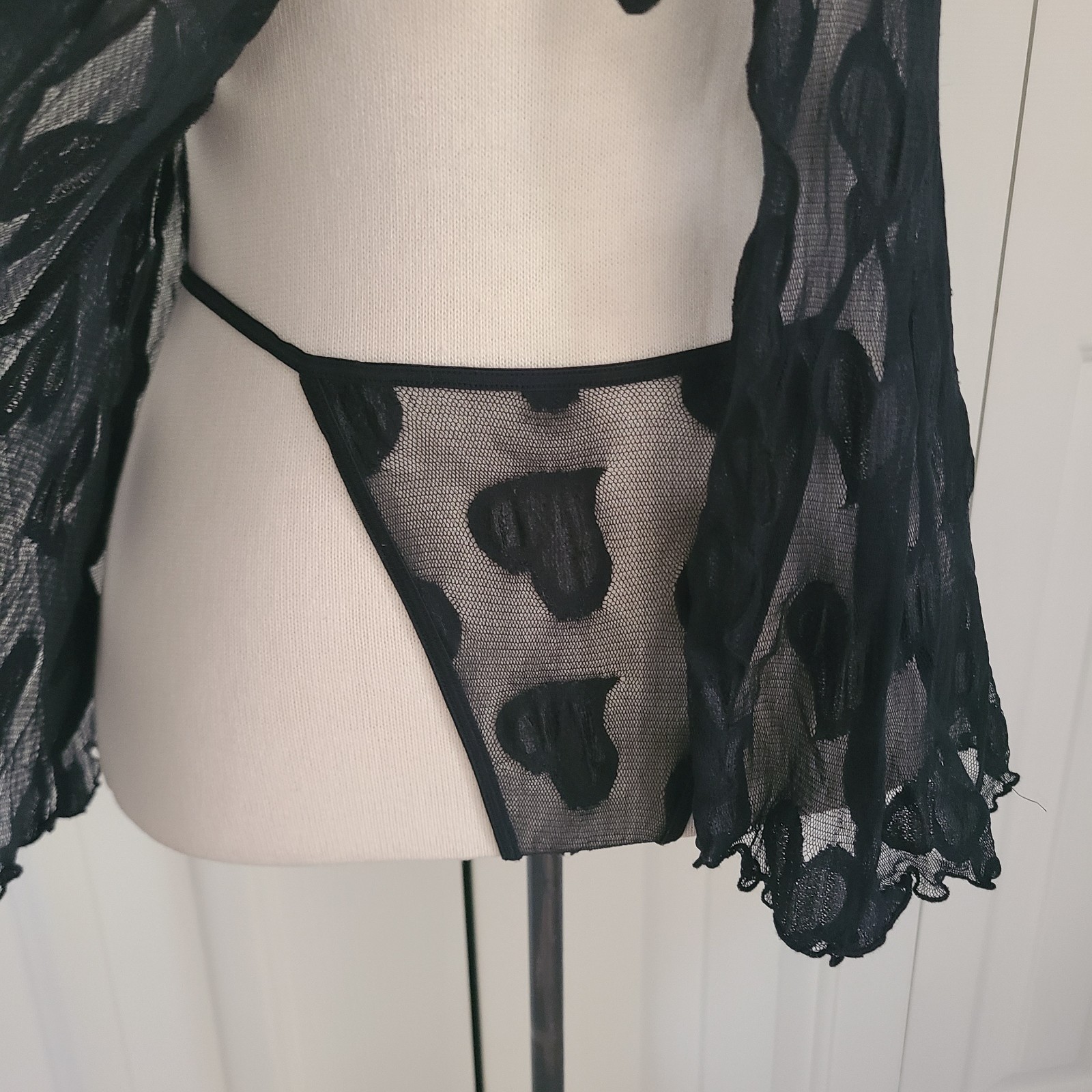 Y2K Victoria's Secret Sheer Mesh Babydoll Top Set S Hearts Flyaway Split Front