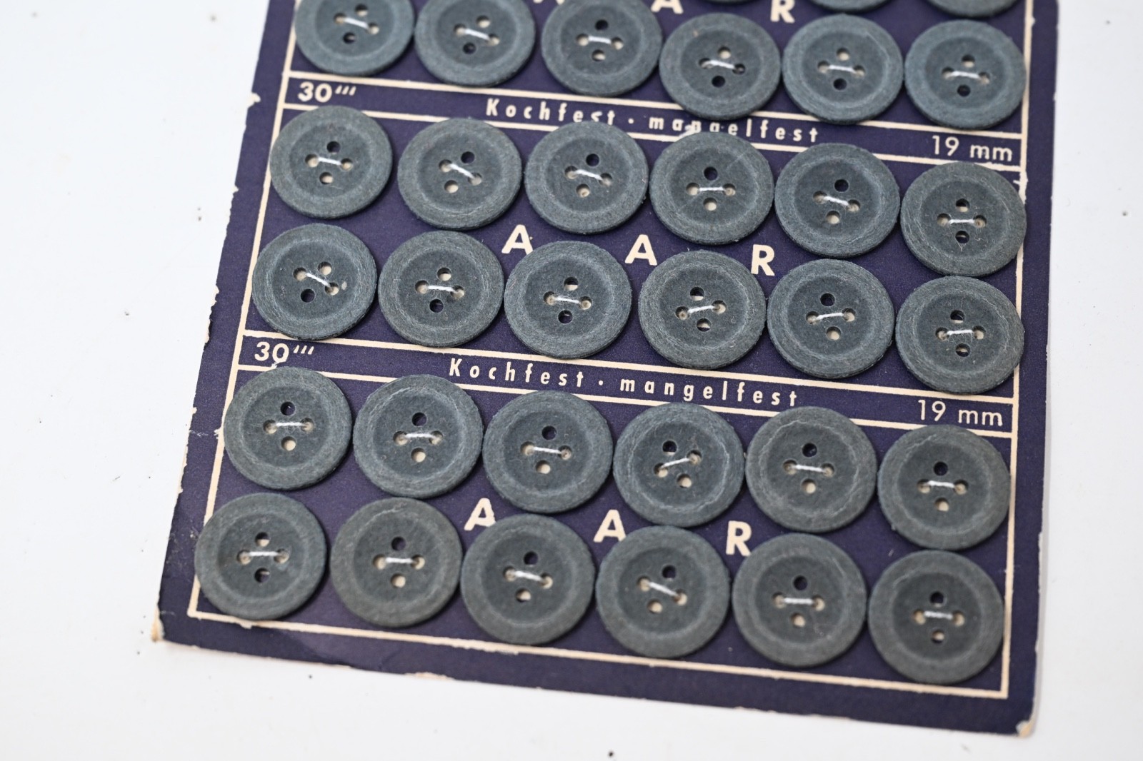 WWII German Original Sheet of Grey Uniform Buttons On Original Card with Box
