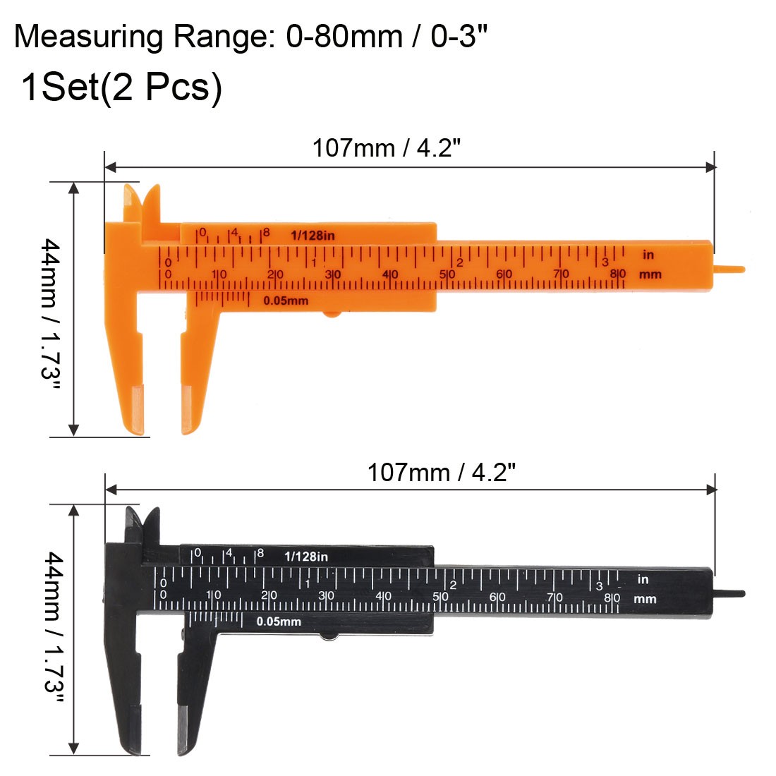 Caliper 80mm 3" Metric Double Scale Plastic Ruler Measuring Tool New