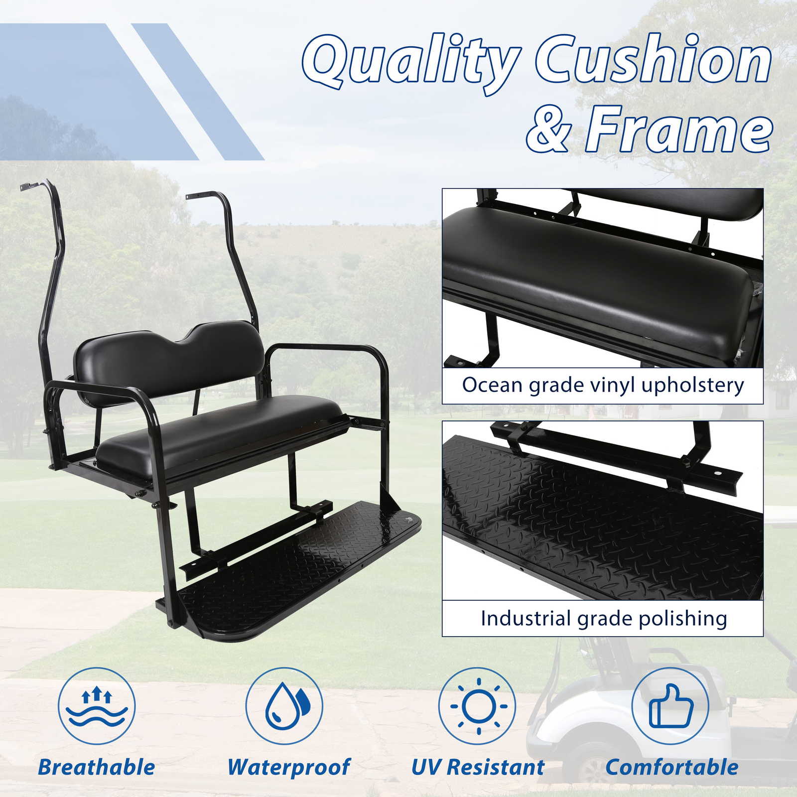 Fits Club Car DS Golf Cart 2000-2013 Black Flip Folding Rear Back Seat Kit