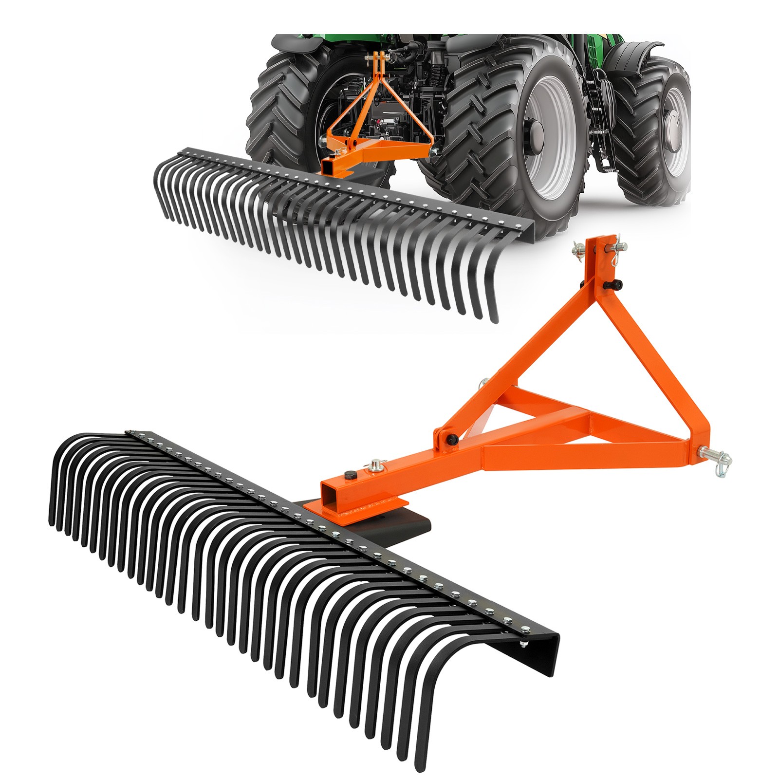 60'' 3 Point Landscape Rock Rake For Category 1 Tractor Attachment Gravel Lawn