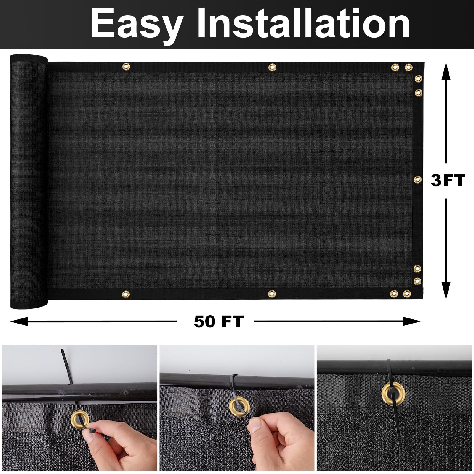 3ft x 50ft Fence Privacy Screen, Heavy Duty 150 GSM Fencing Mesh Shade Cover ...