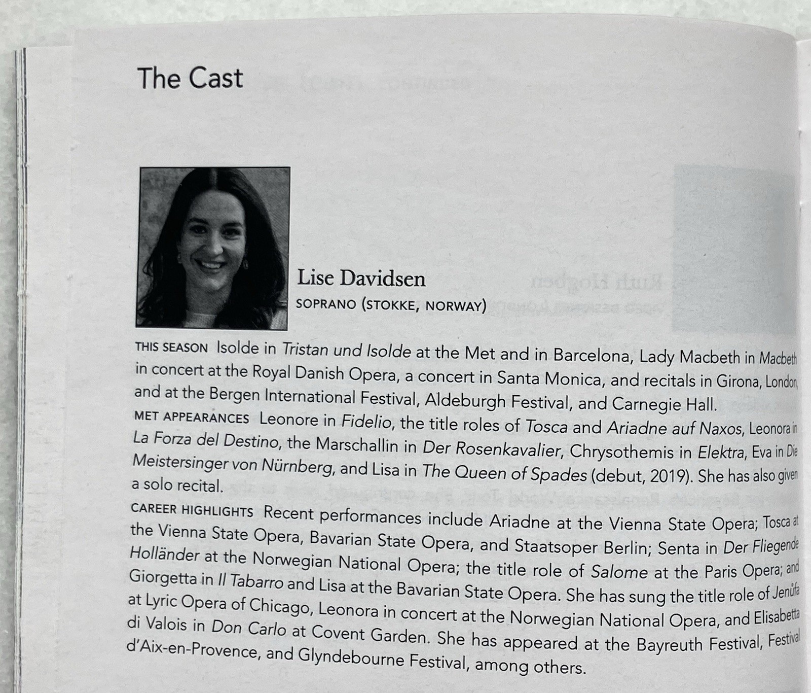 Metropolitan Opera Playbill Tristan und Isolde 3/17/26 - Starring Lise Davidson