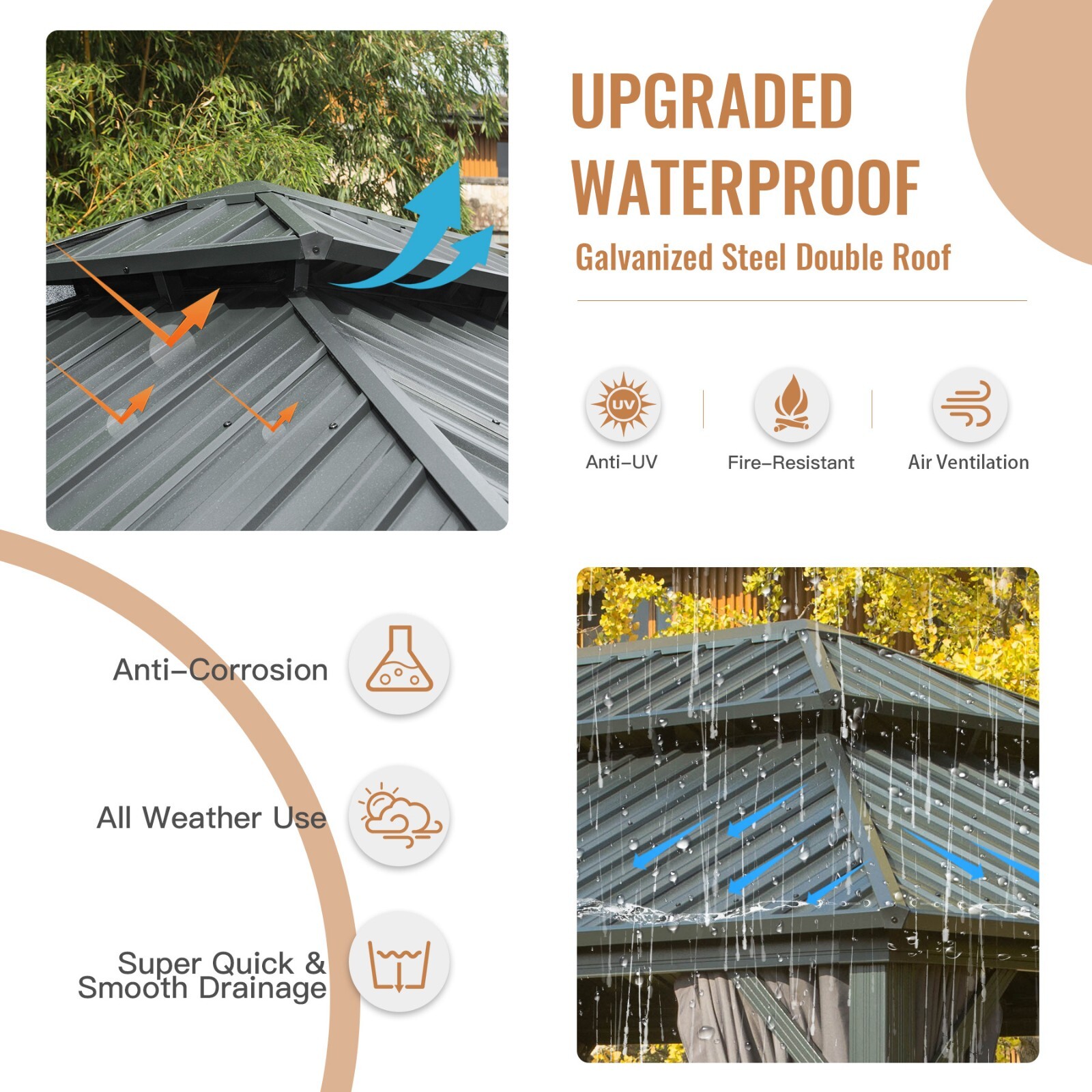 Domi 10’ x 12’ Hardtop Gazebo Outdoor Aluminum Gazebo w/Curtains and Net, Gray