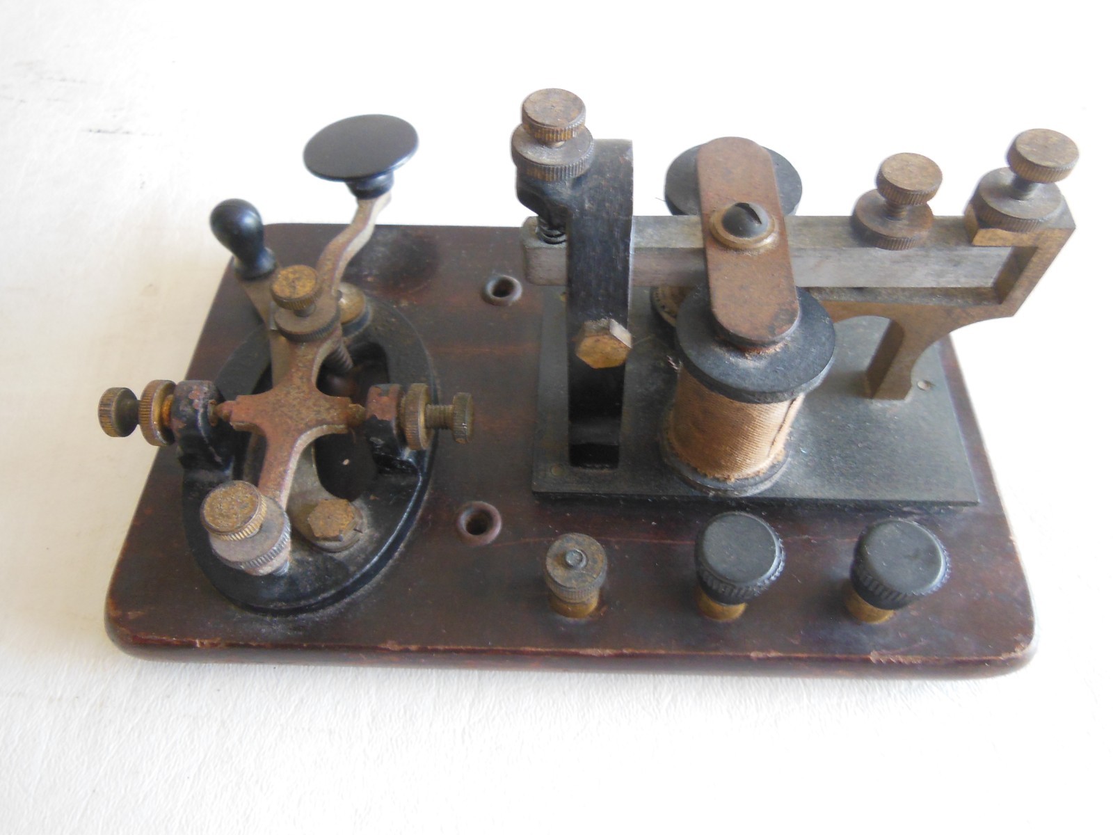 Antique Brass Telegraph Key & Sounder Set on Wood Base | Morse Code Railroad Ste