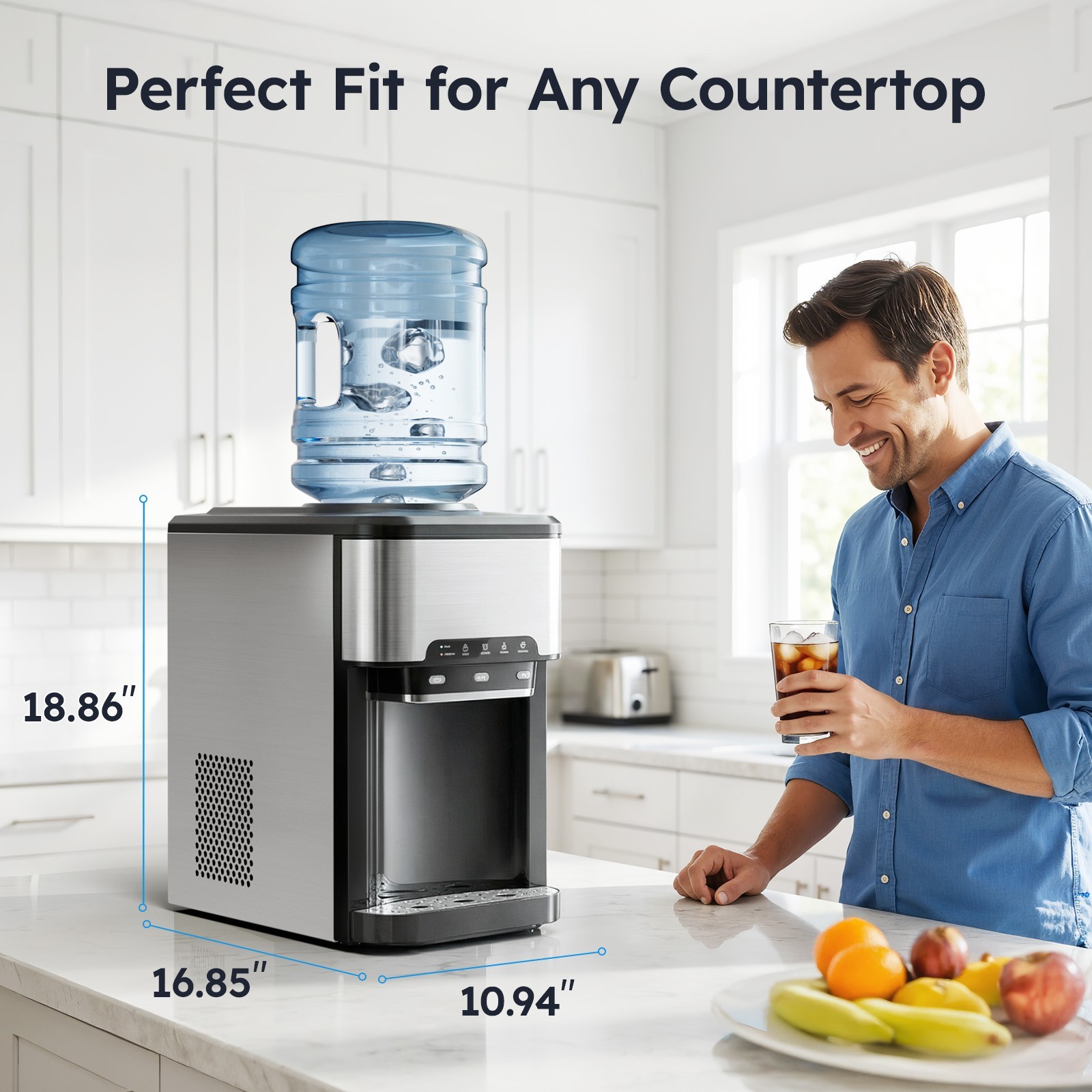 3 in 1 Countertop Ice Cube Maker 44lbs/Day with Water Dispenser Combo Machine