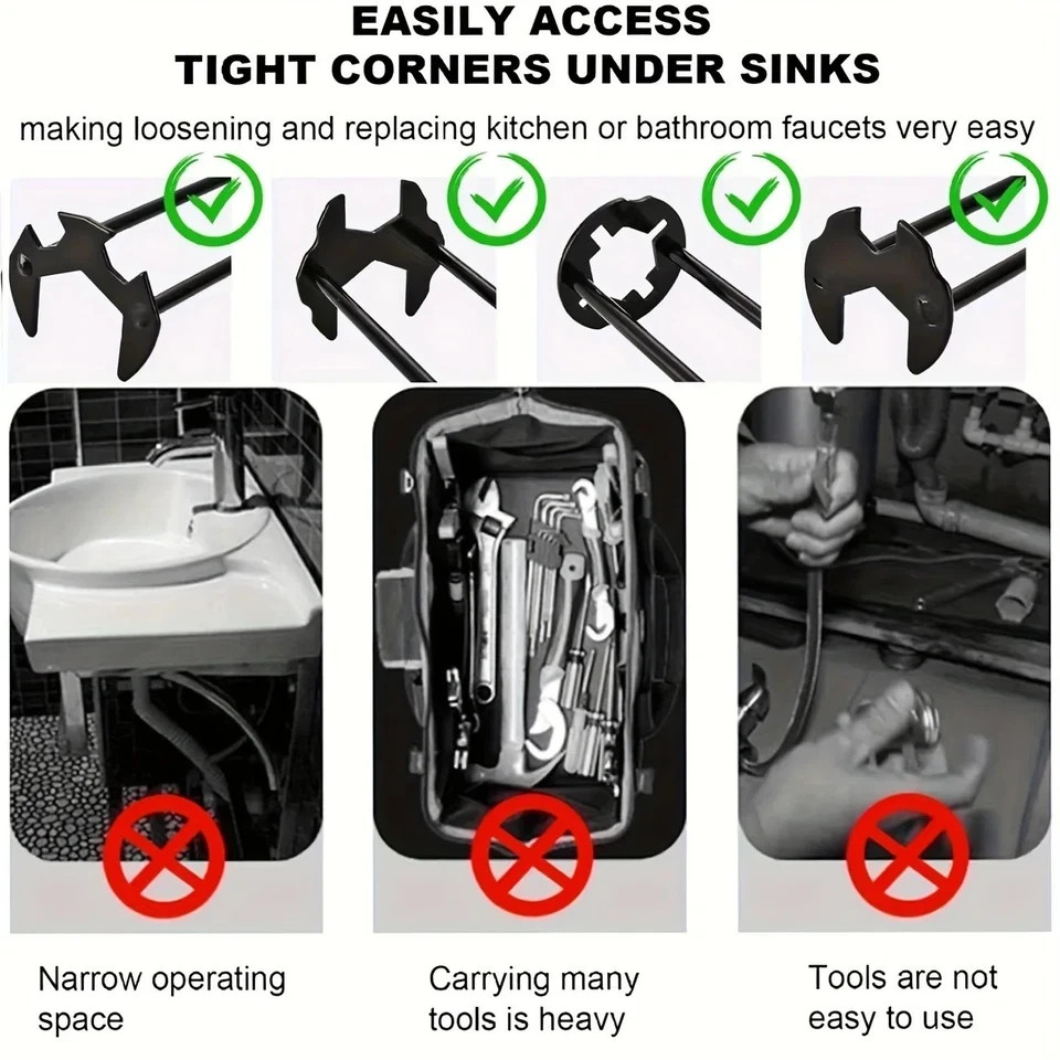 Multifunctional Sink Wrench Set, 2-Pack Basin and Faucet Wrench Tool with Fou...