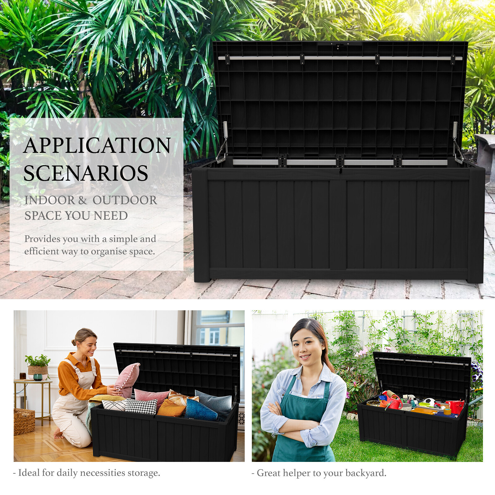 120 Gallon Deck Box Storage Outdoor Garden Patio Chest Organizer Furniture Black