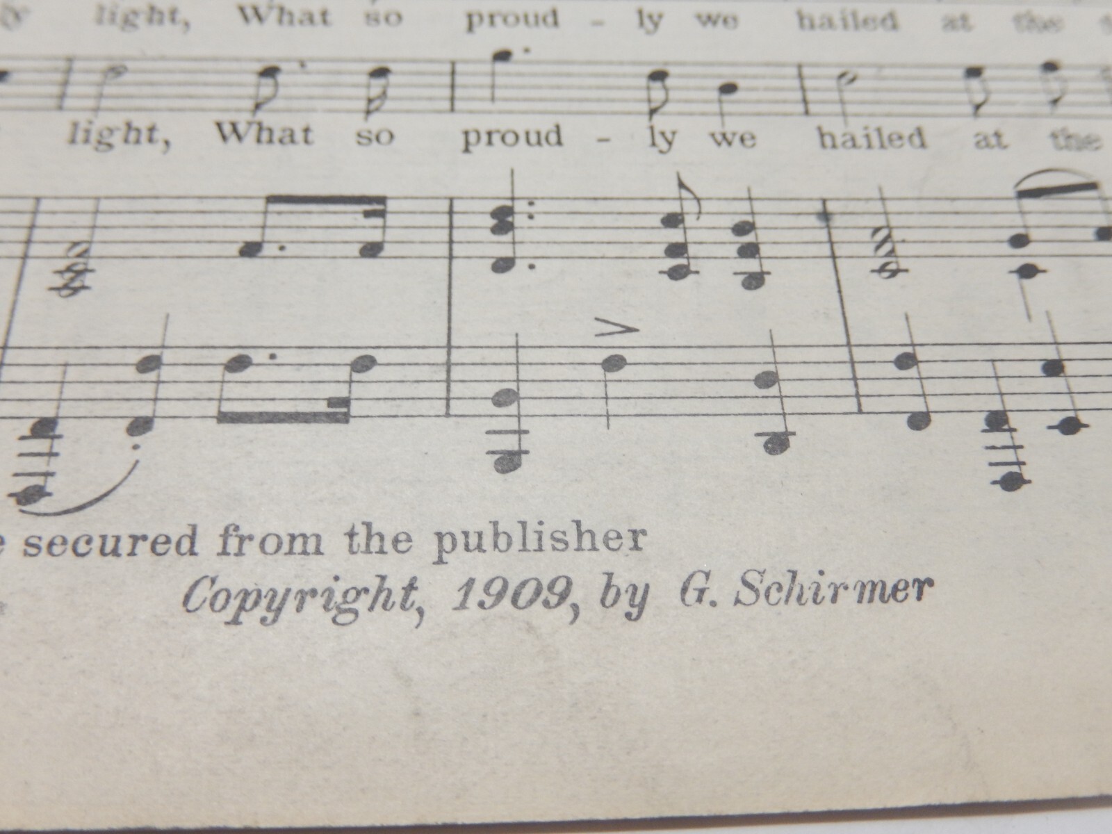 RARE ORIGINAL 1909 STAR SPANGLED BANNER 5 VERSE 4 PART CHORUS SHEET MUSIC SCORE