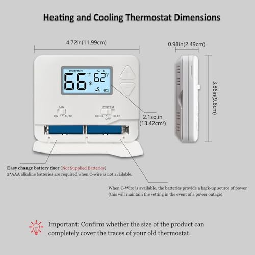 NonProgrammable Thermostat for Home, Digital Energy-Saving White