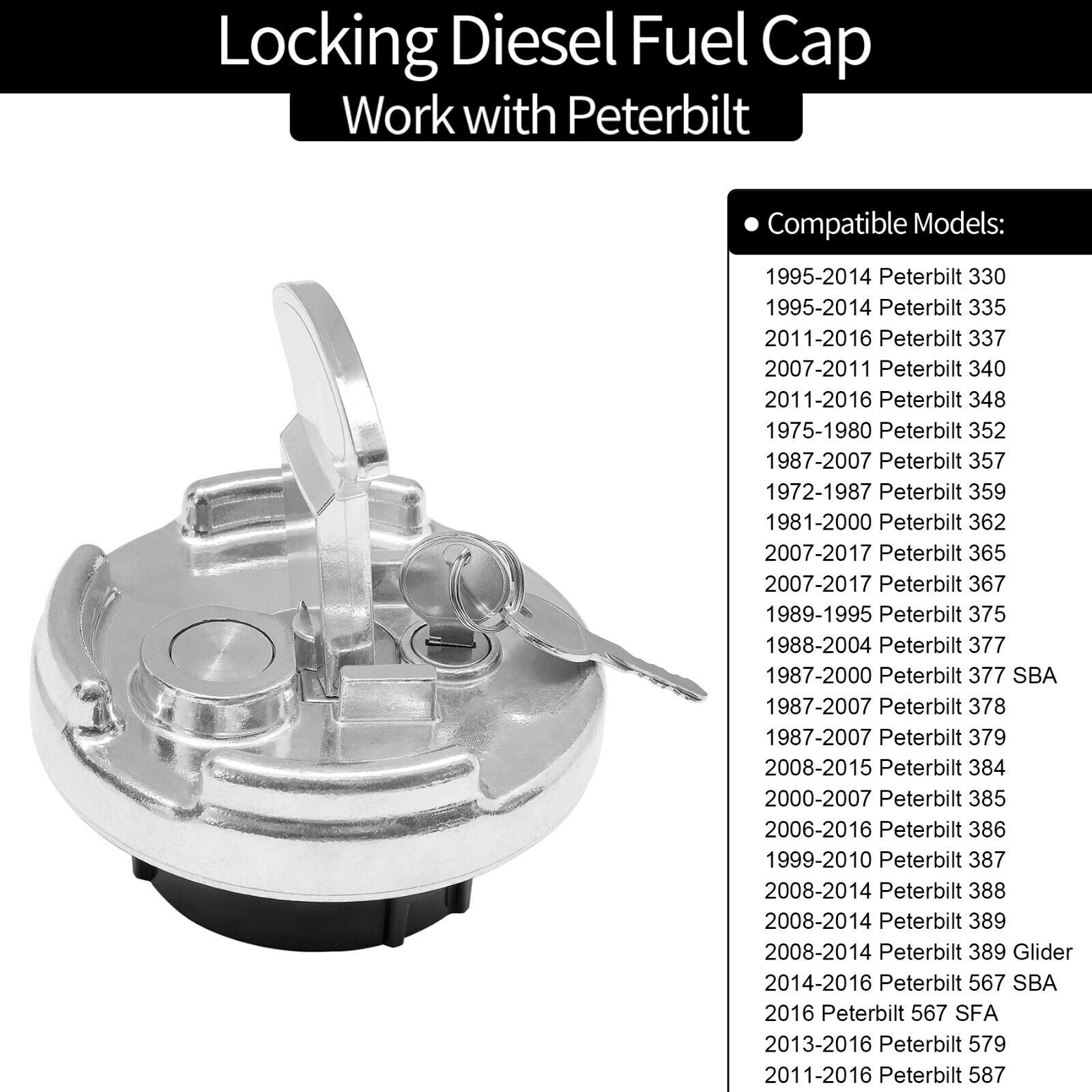 2x Locking Diesel Fuel Cap for 1972-2017 Peterbilt 330-587 Trucks 11-04859-200