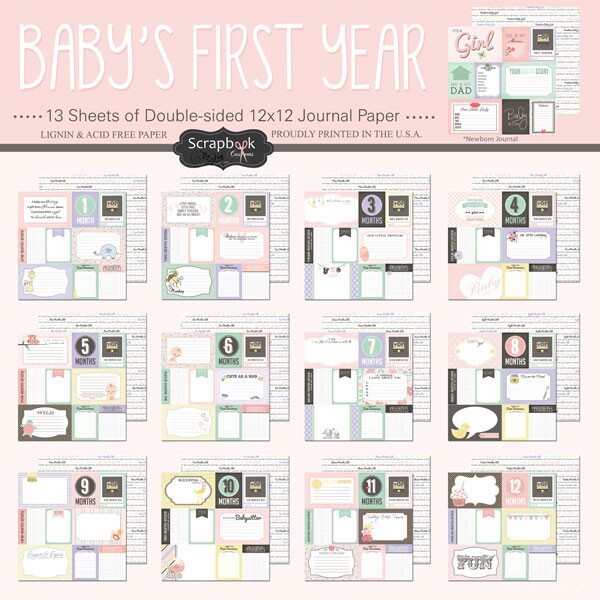 Baby's First Year, Girl, 13 sheets, scrapbook paper - Scrapbook Customs 36984