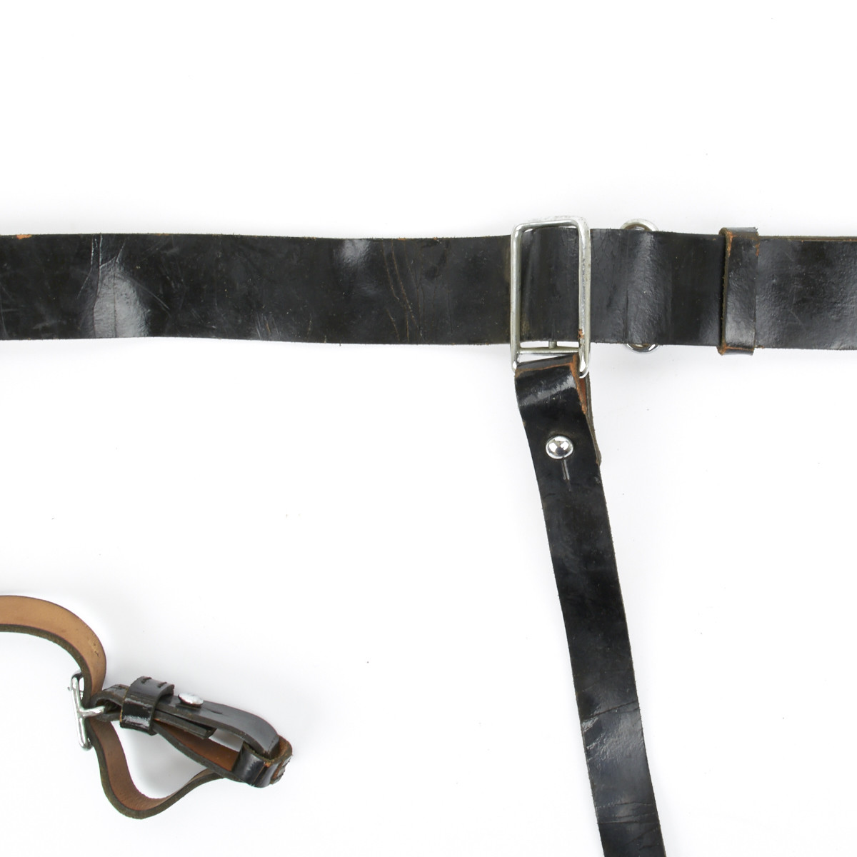 British early 1900s Black Patent Leather Company Sword Belt with Hangers