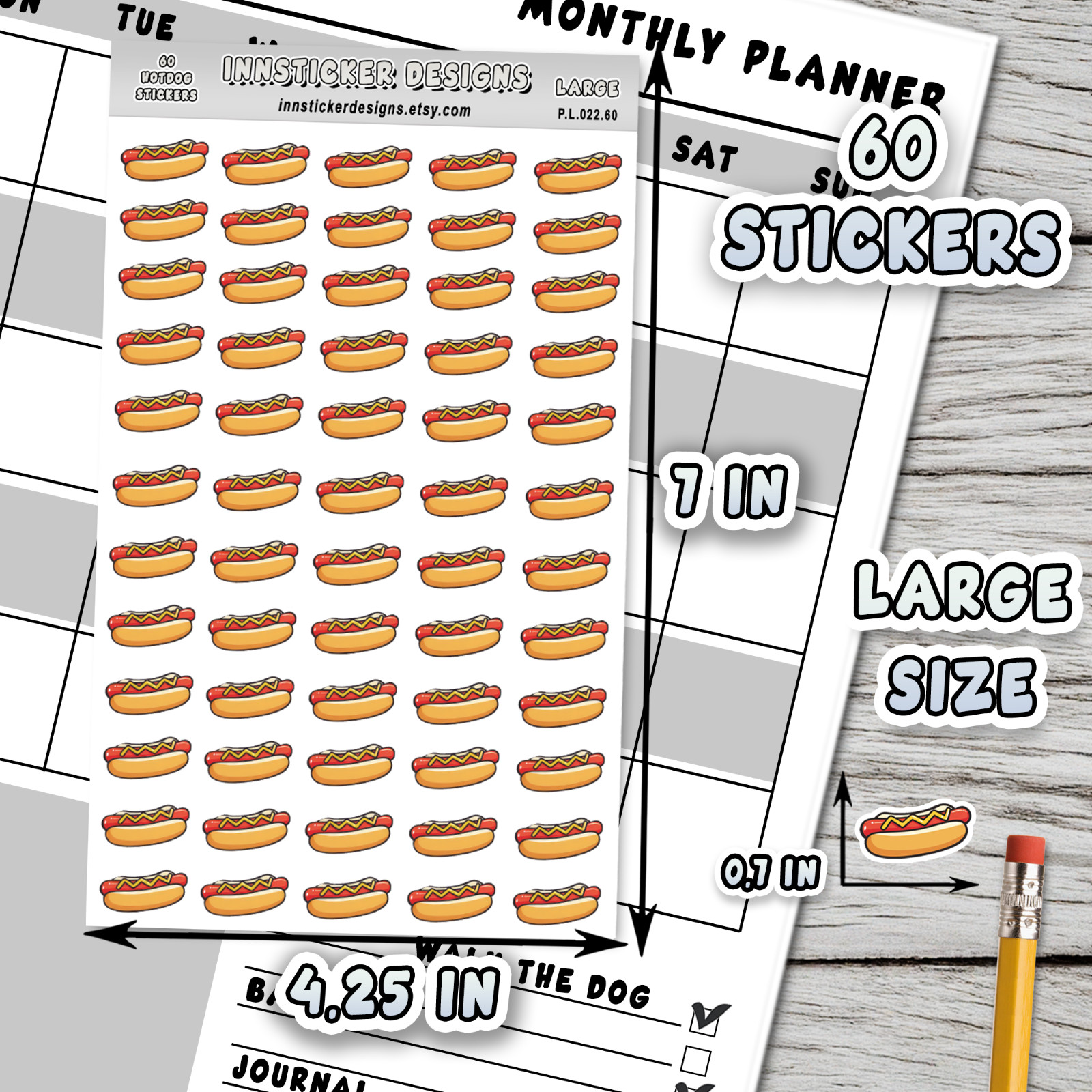 Hotdog Stickers, Mini Icon Food Planner stickers, Journals, Scrapbooks