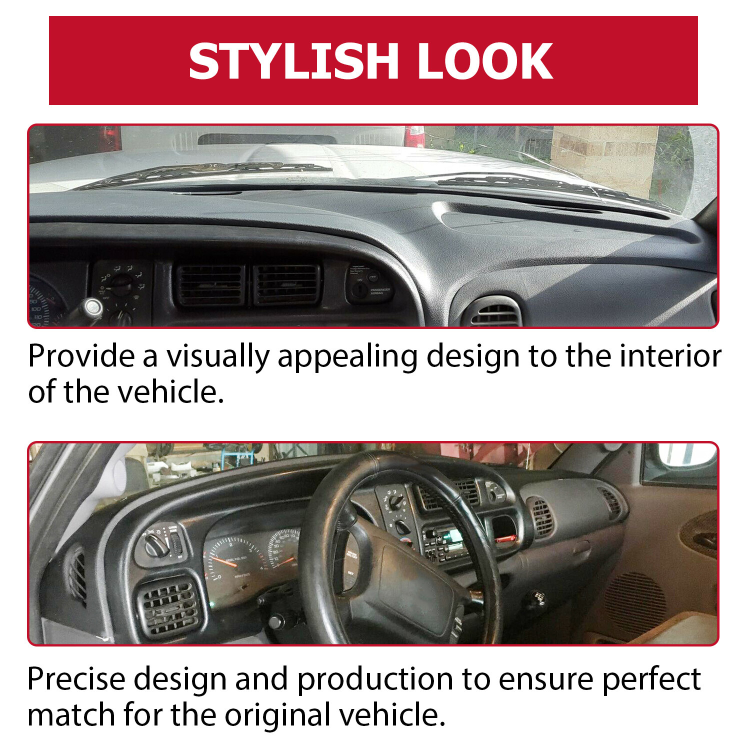 For 1998-2002 Dodge Ram Pickup ABS Dash Bezel & Dashboard Cover Overlay W/clips