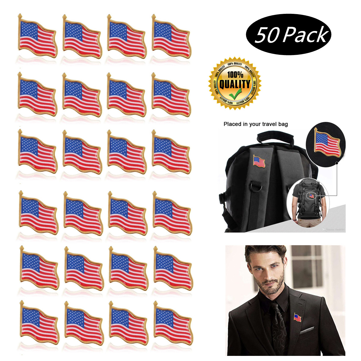 Lot of 50 AMERICAN FLAG LAPEL PINS United States USA Hat Tie Tack Badge Pin