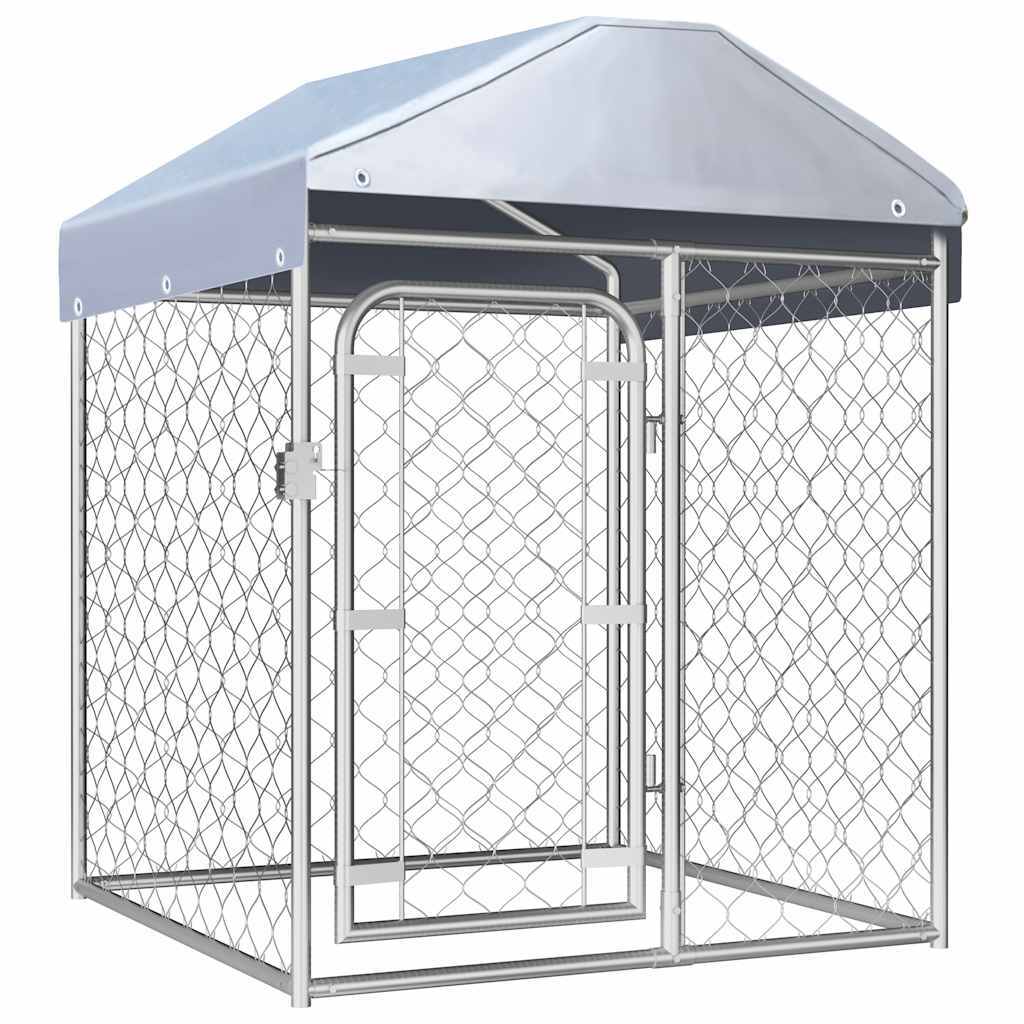 Outdoor Dog Kennel Large Dog Crate Dog Cage with Roof Galvanized Steel vidaXL vi