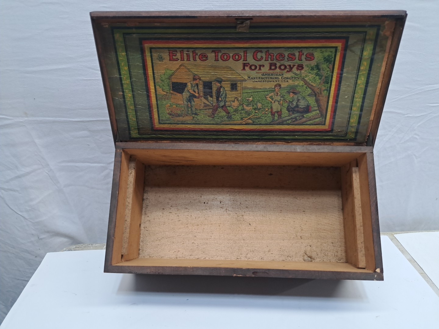 Antique Elite Tool Chests For Boys Wooden Tool Box #510 Paper Label 1900's USA
