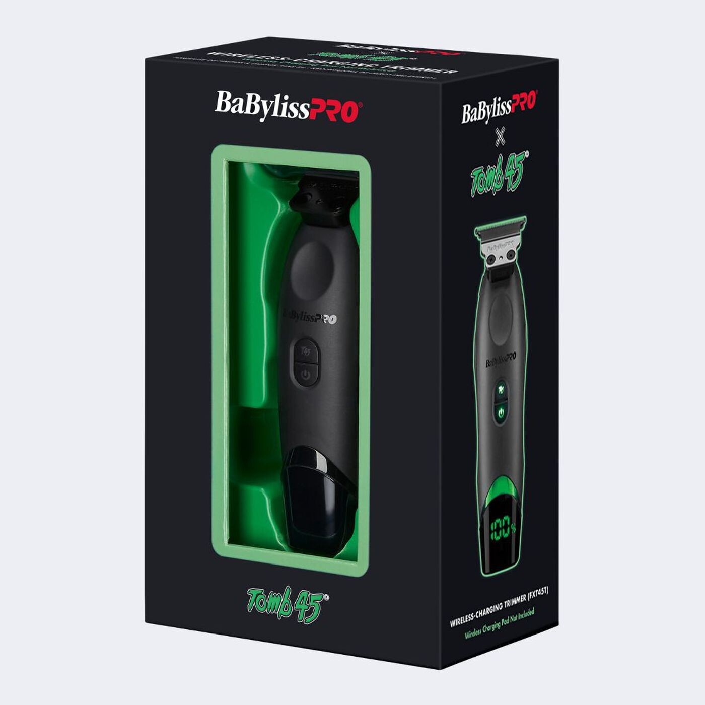 Babyliss Pro X Tomb45 Black Green Wireless Charging Clipper Trimmer +2 Pads