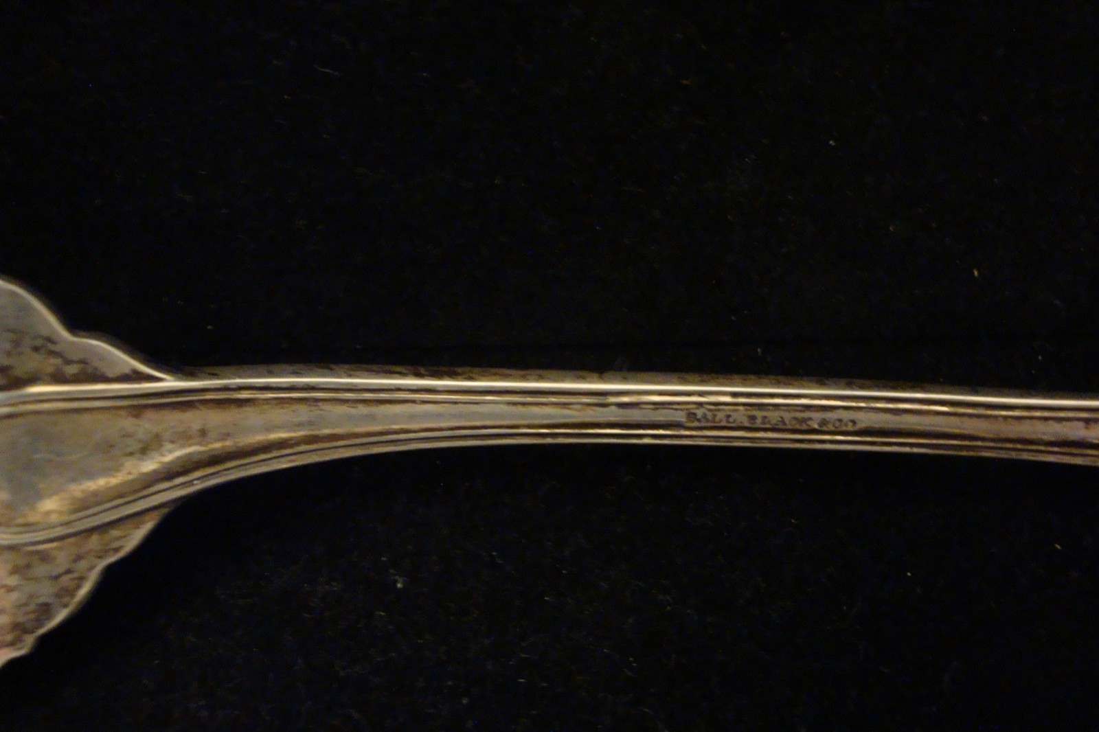 Antique Ball Black & Co coin silver meat fork Mono "B"on handle 10" 118g etched