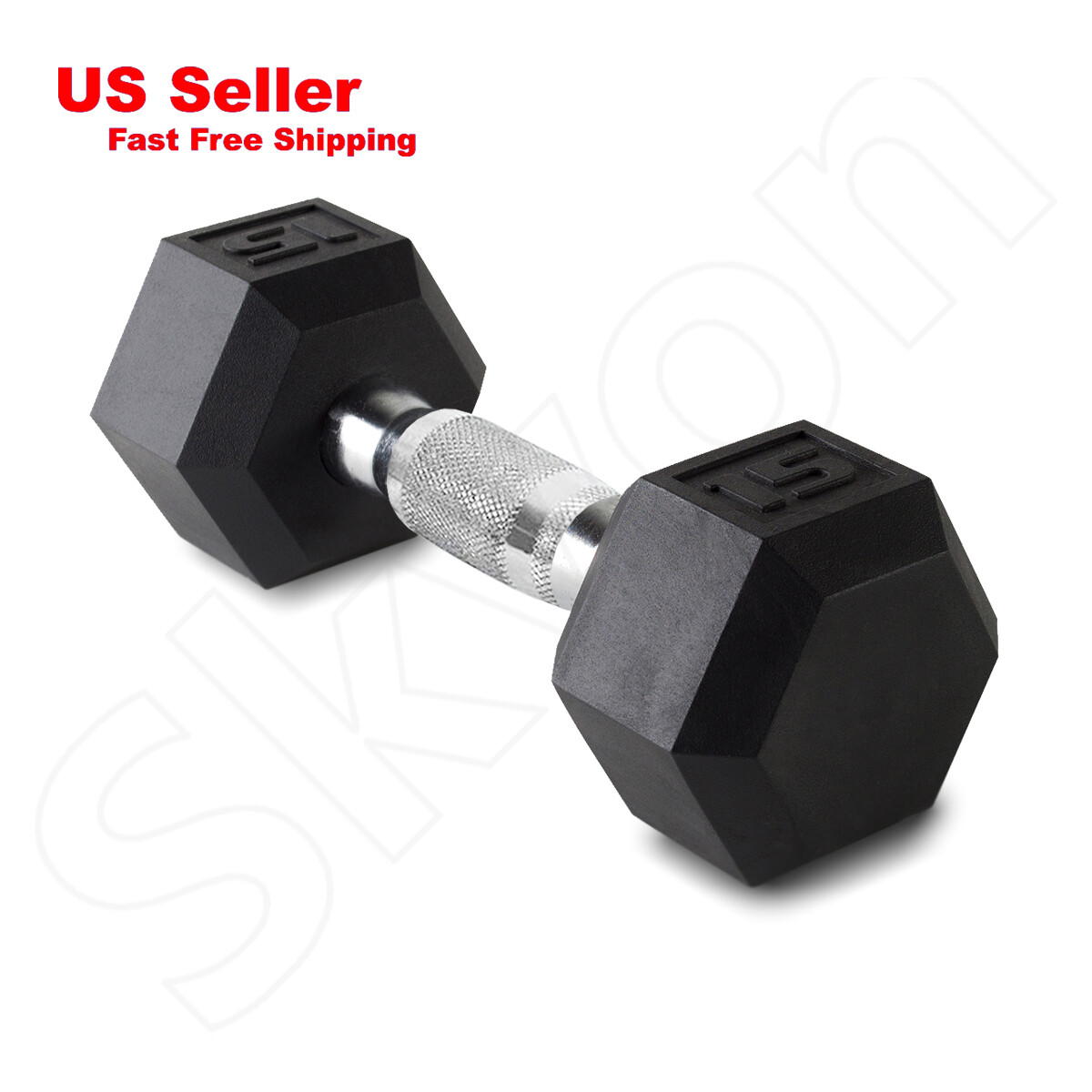 Skyon Titan Fitness 15 lbs Single Free Weights Black Rubber Coated Hex Dumbbell