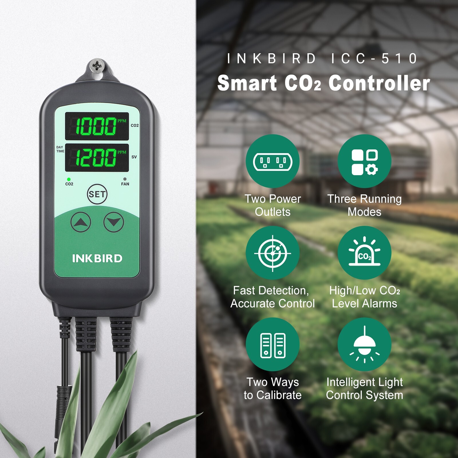 INKBIRD CO2 Controller Carbon Dioxide Built-in Photo Sensor 3 Running Modes 120V