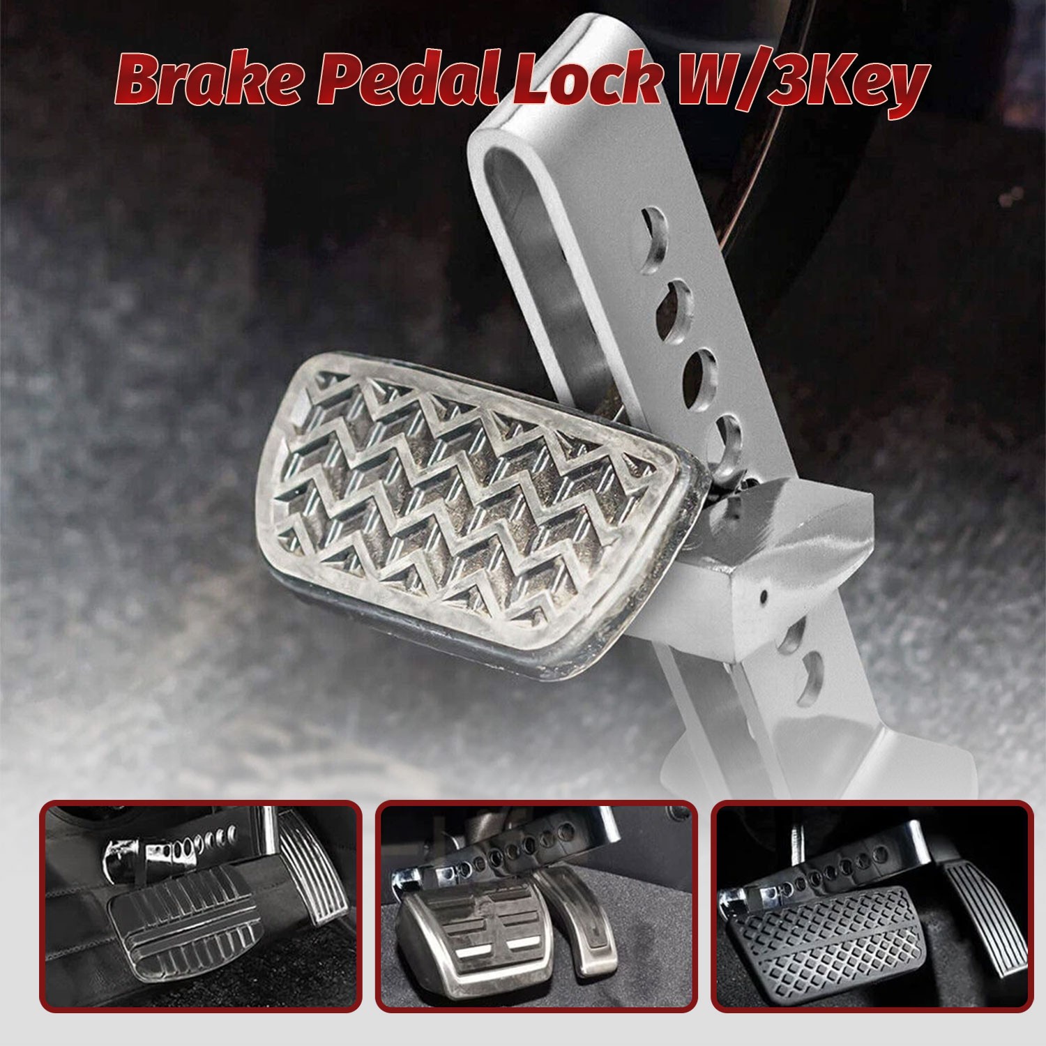 Stainless Steel Brake Pedal Lock Security Car Auto Clutch Lock Anti-theft W/3Key