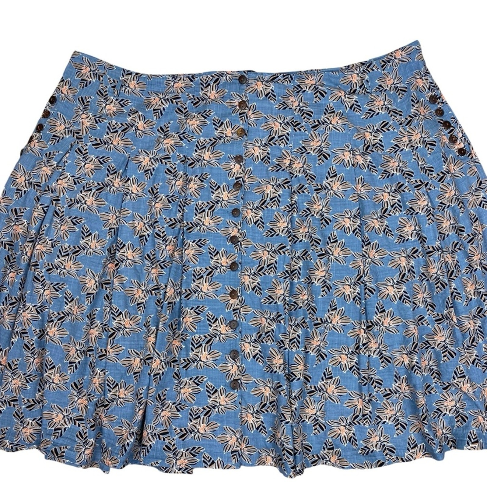 ModCloth Floral Button Front Skirt Size 28 Blue Lined