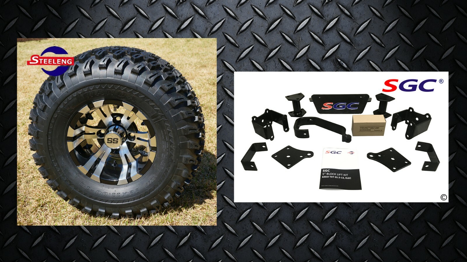 EZGO TXT ELECTRIC GOLF CART 5" LIFT KIT + 10" WHEELS and 22" ALL TERRAIN TIRES