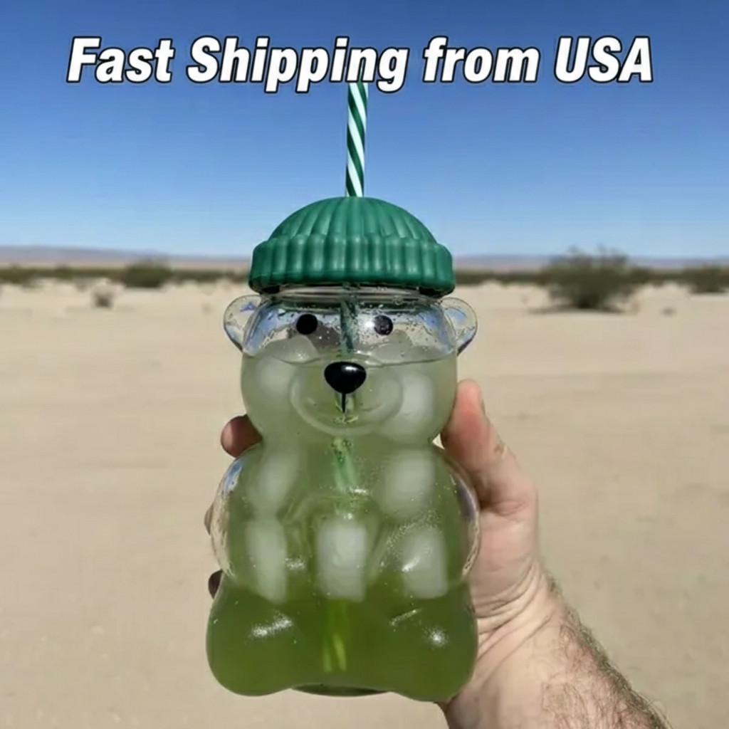 2026 Barista Bear Cup Limited Edition Glass With Straw Free Brush Gift 500 ML