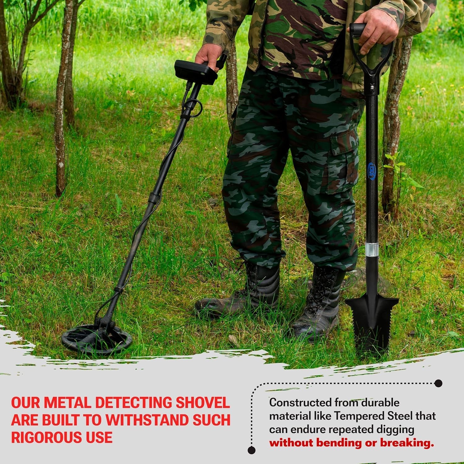 Carbon Metal Detecting Shovel Digging Tool W/ Double Serrated Blade –