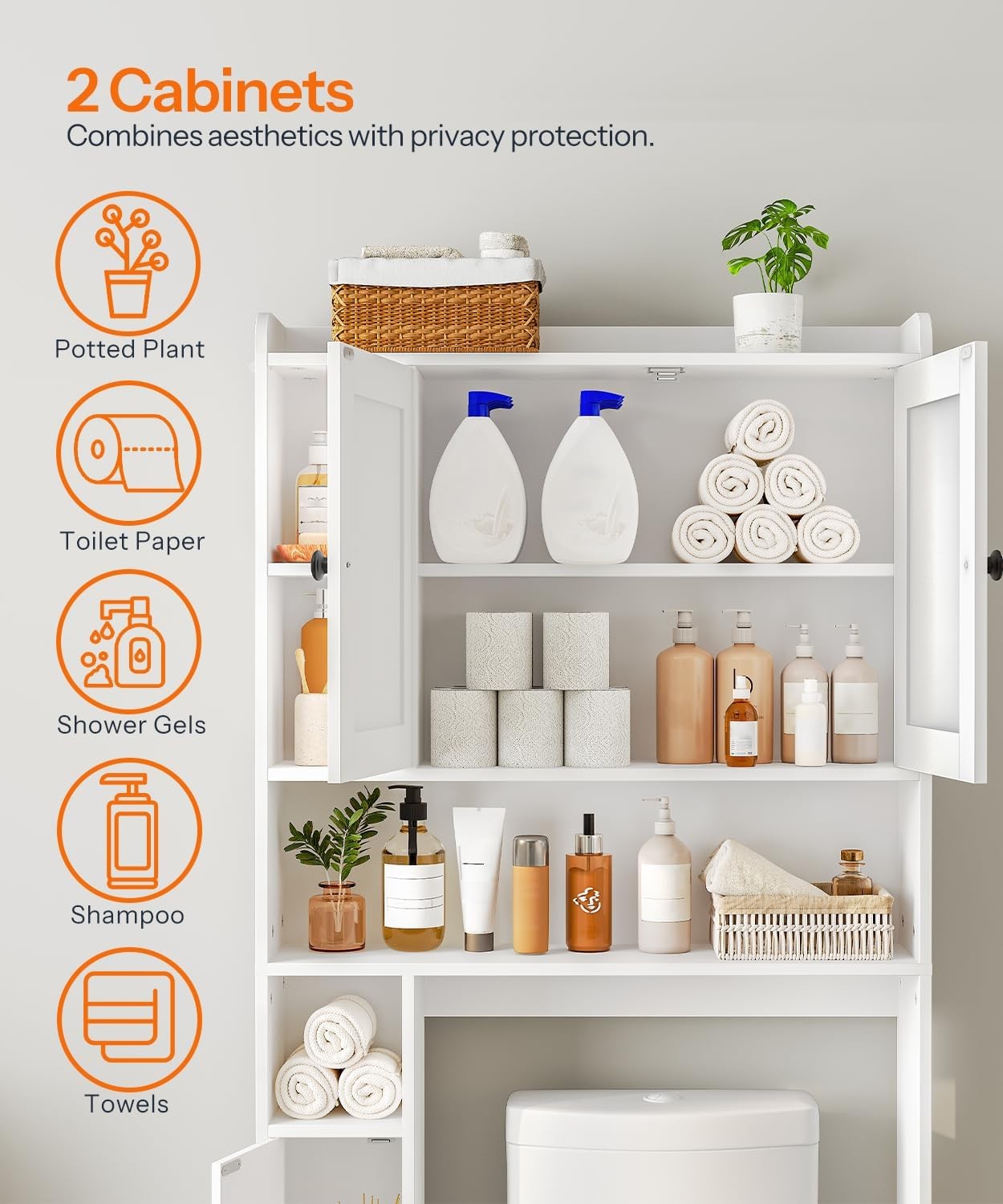 HOOBRO Over The Toilet Storage Cabinet Farmhouse Bathroom Storage Organizer