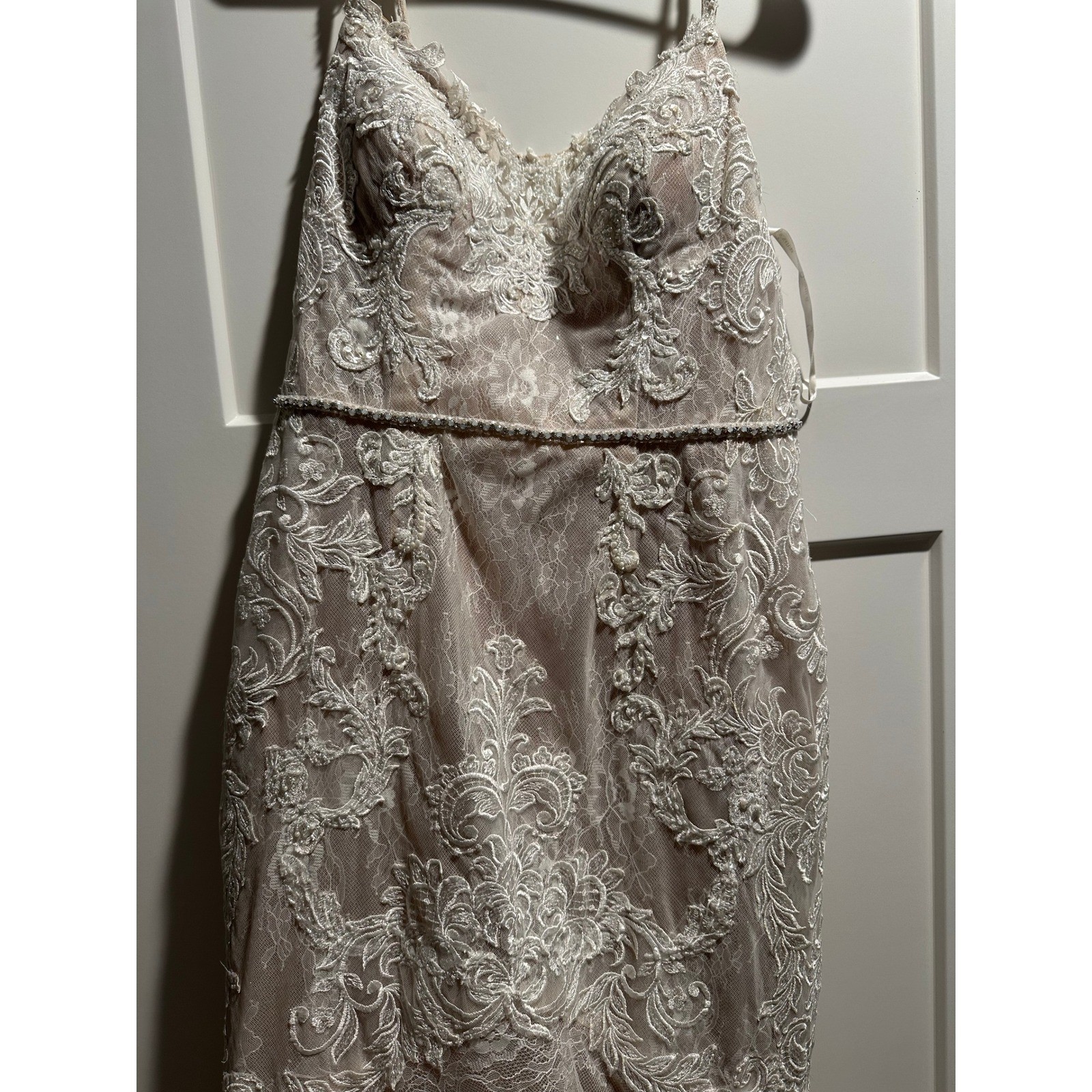 Galina Signature SWG824 Ivory Nude Lace Mermaid Wedding Dress Glitter Tulle