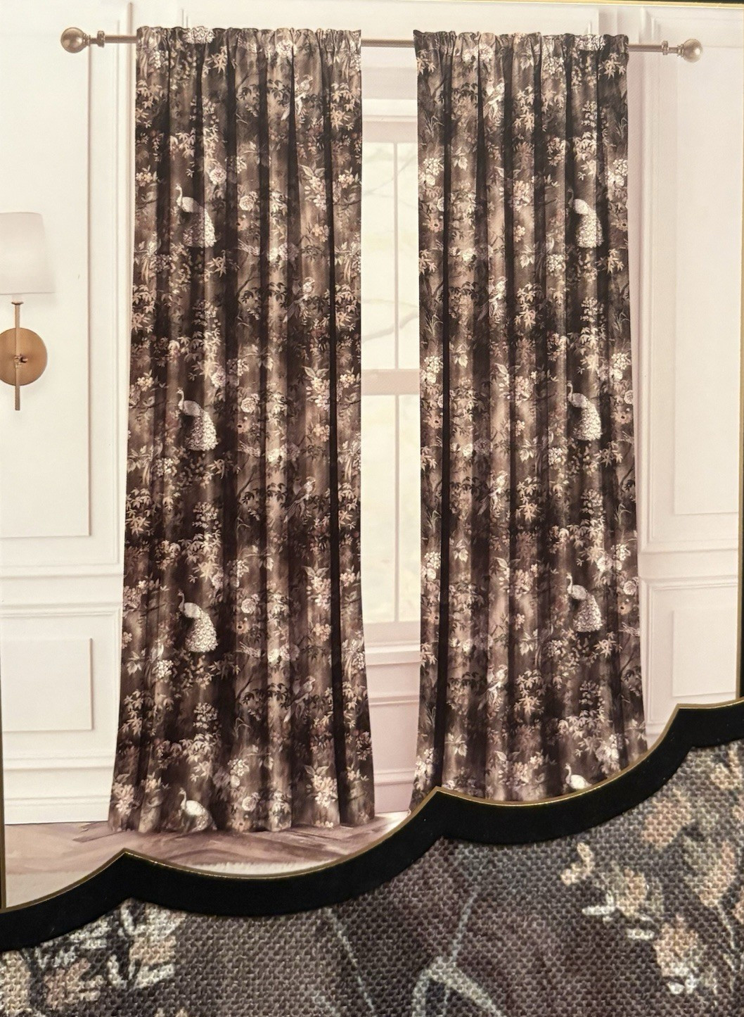 Anatara Tapestry Peacock Bird Floral Curtains 37x 84 Pair of Window Panels Drape