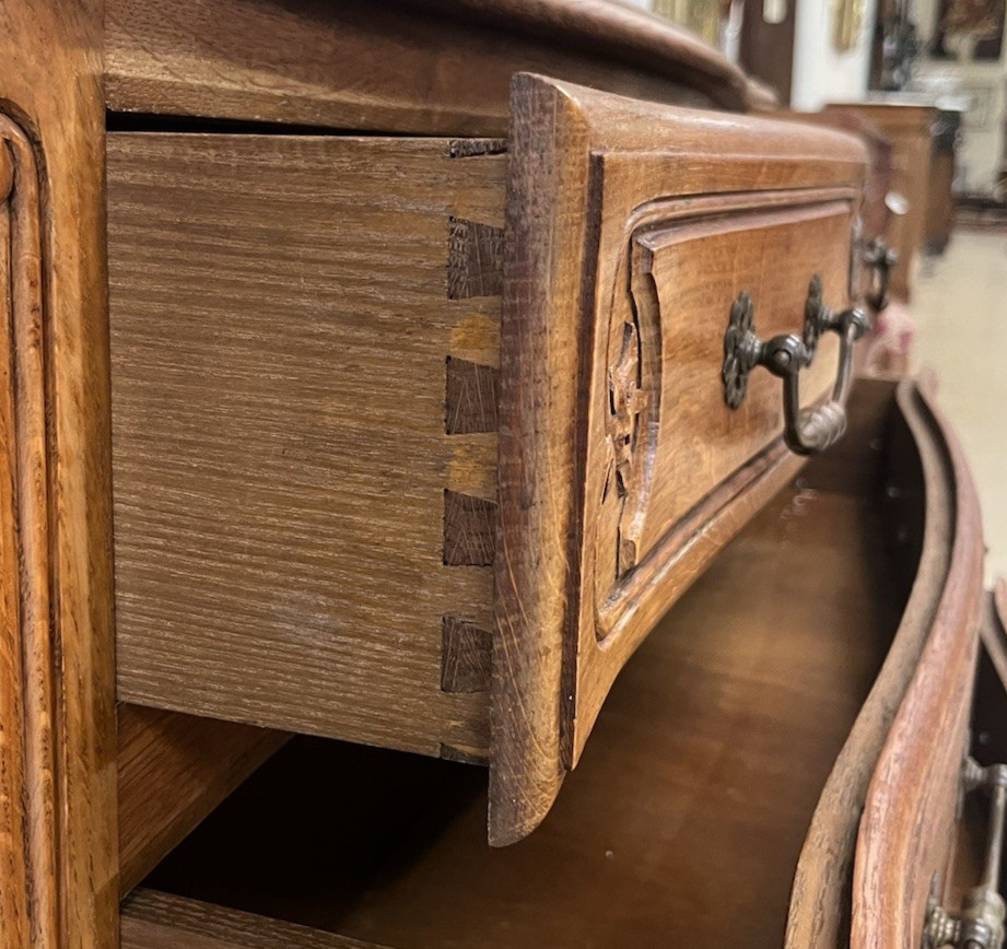 Antique French Provincial Louis XV Oak Three Drawer Chest Bedside Table