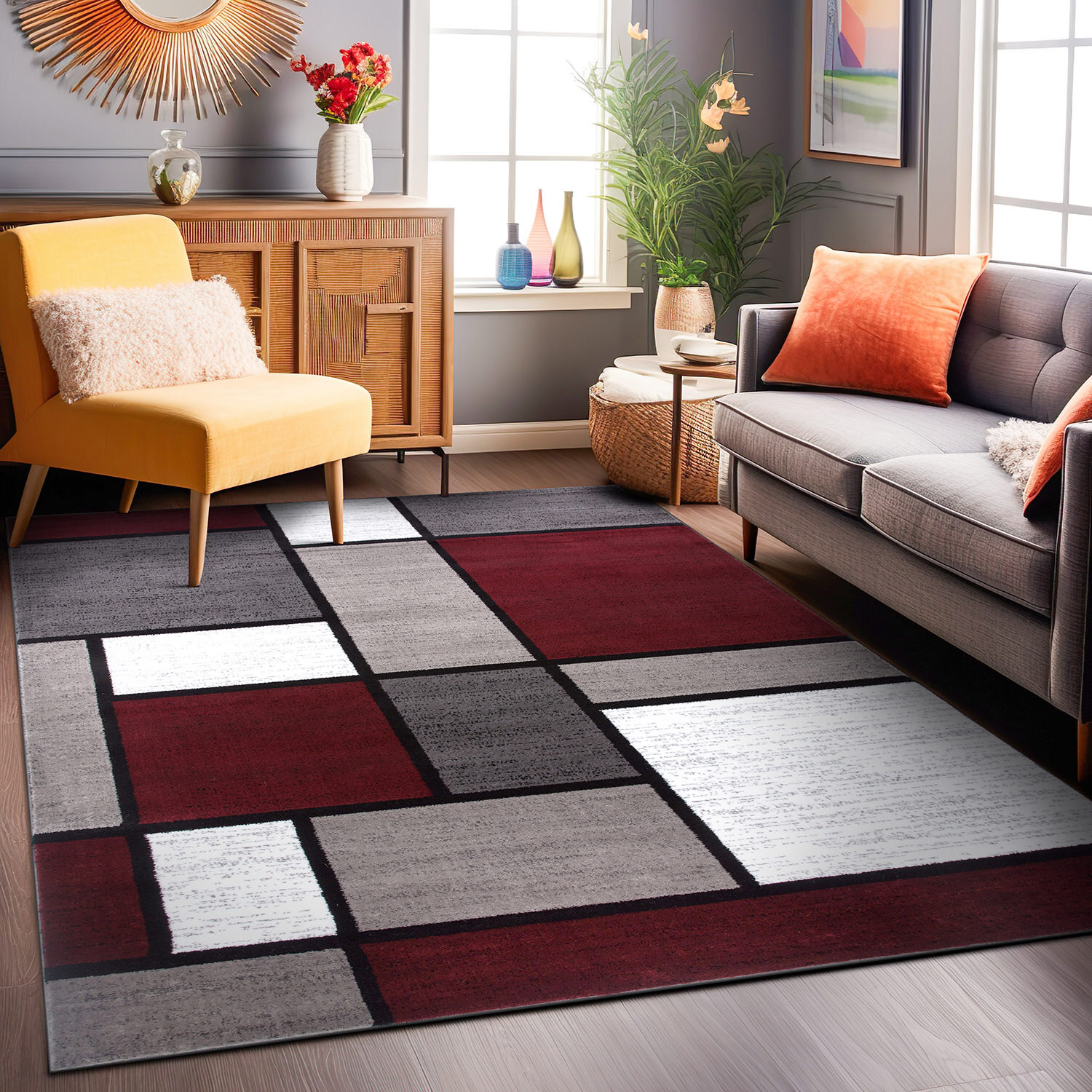 Rugshop Area Rug Contemporary Modern Boxed Color Block Rugs for Living Room 8X10