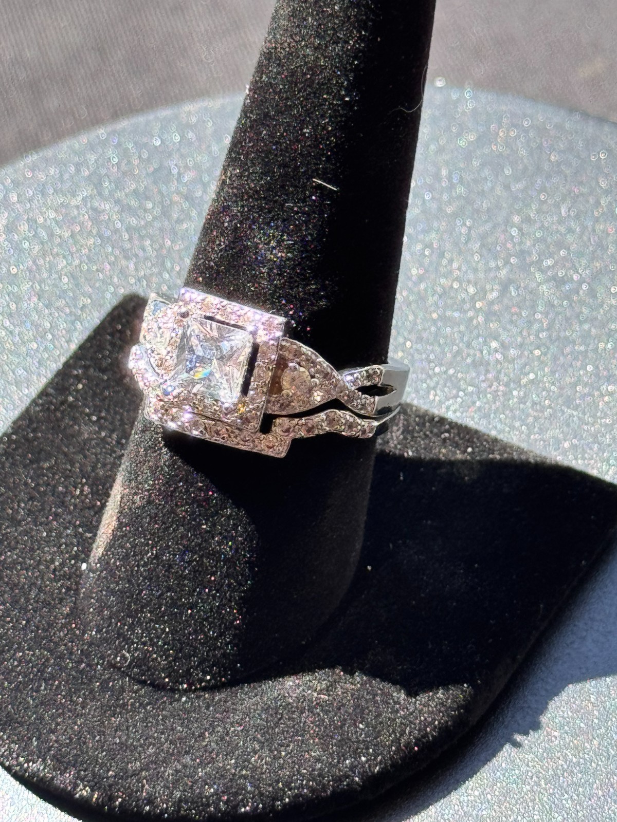 Sparkling 2 CT Princess Cut 2 Pc Wedding Satement Ring Set Size 9 Free Shipping