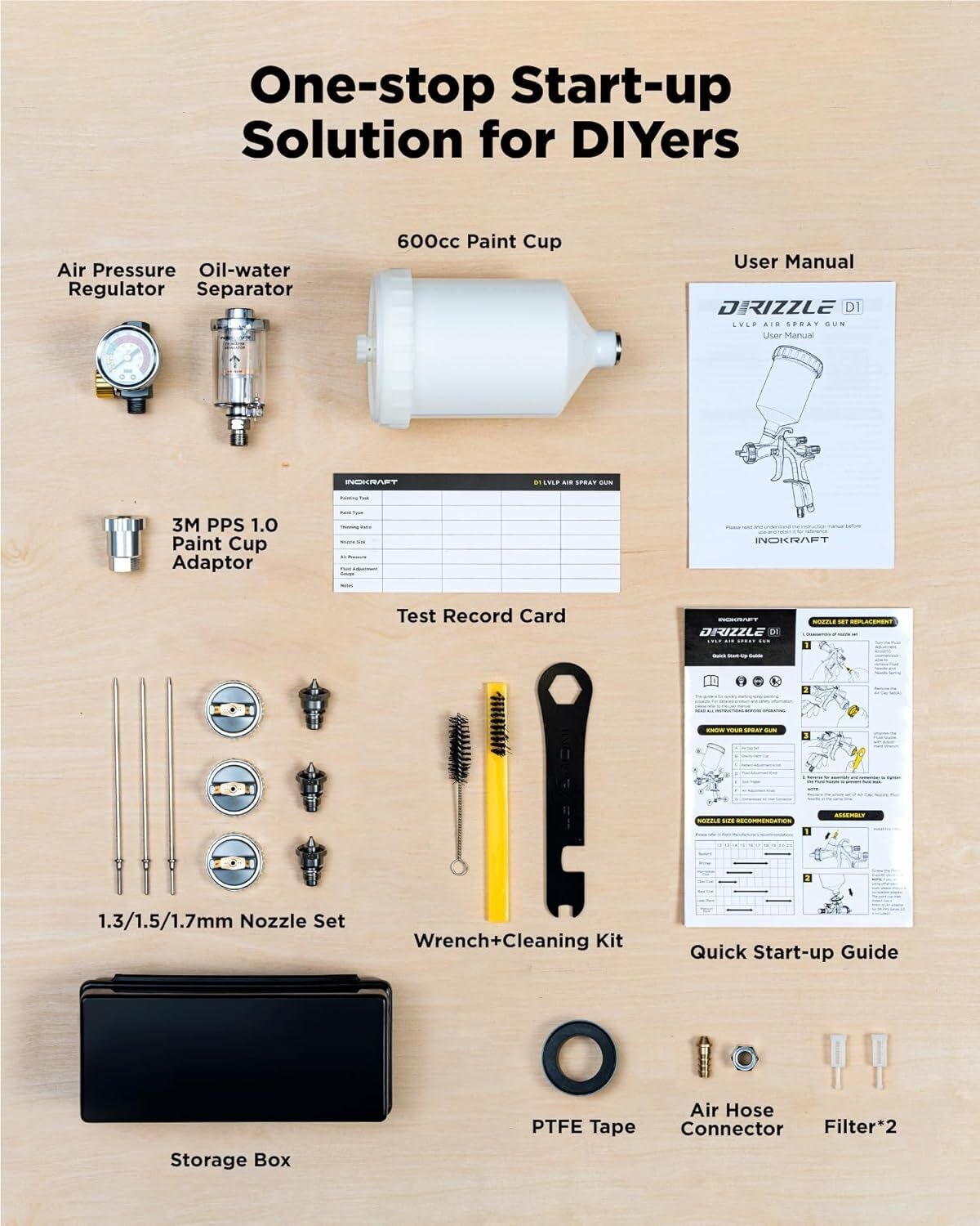 D1 LVLP Air Spray Gun Premium Kit, Paint Gun for Cars & House DIY Painting