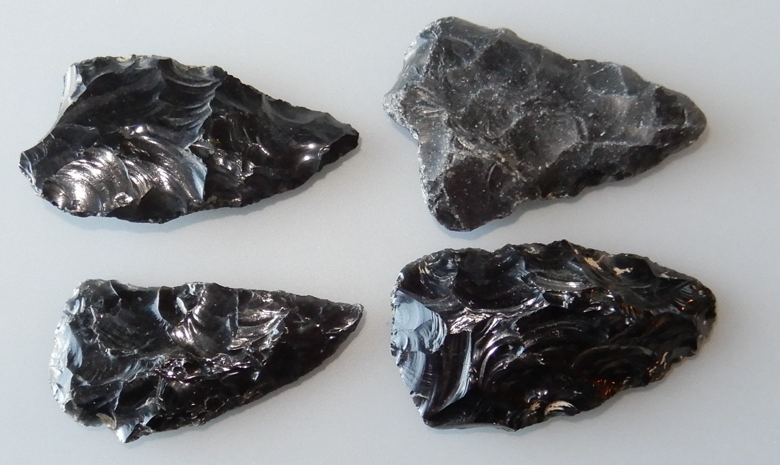 Obsidian Arrowheads x Four (4)  2 1/4" Long Granite Creek,Chino Valley, Arizona